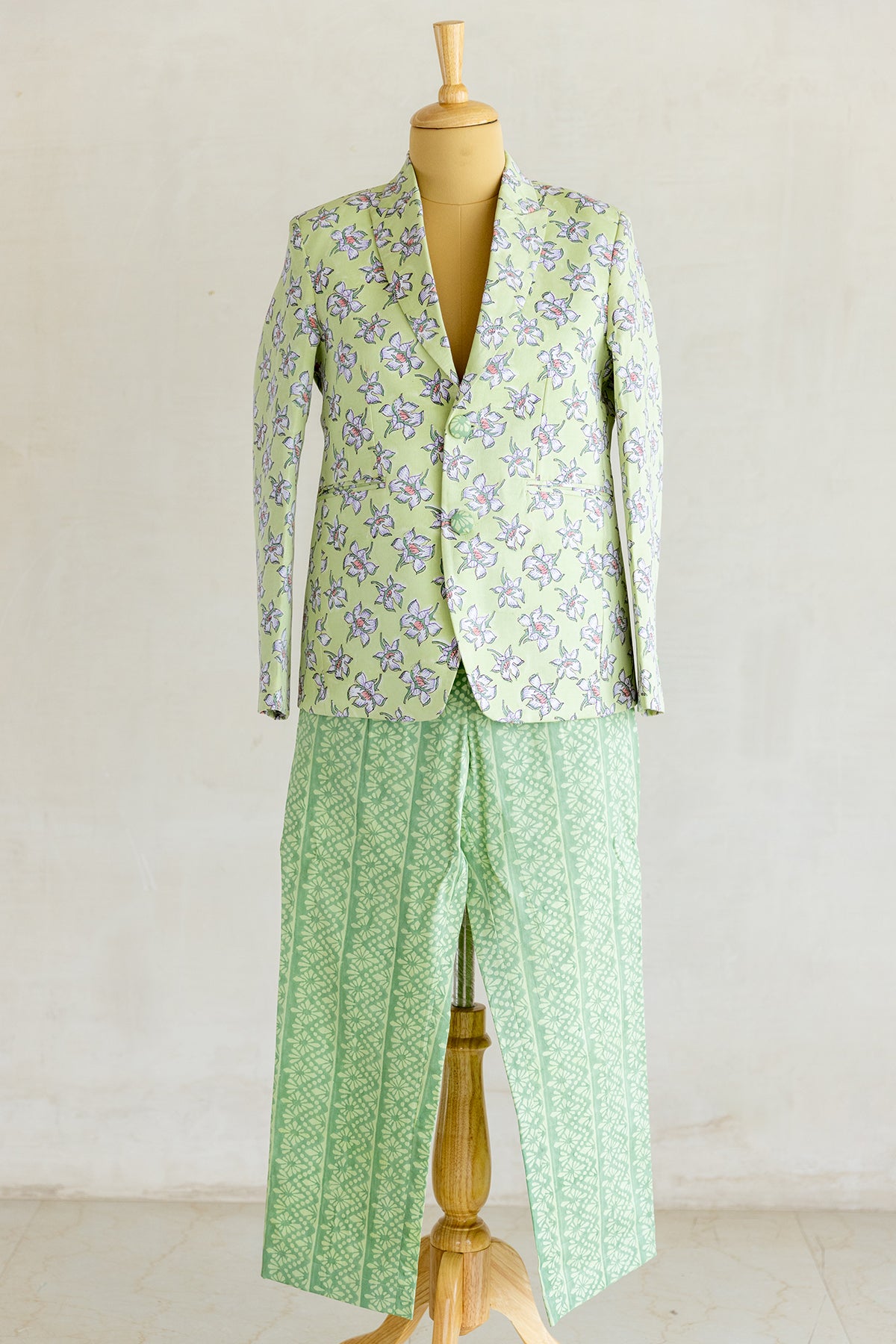 Light Green Floral Blazer Set