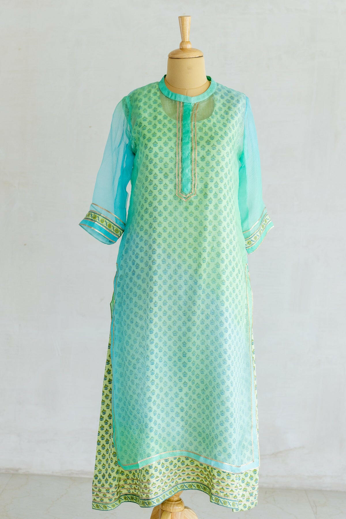 Sea Green Shaded Kota Silk Kurta