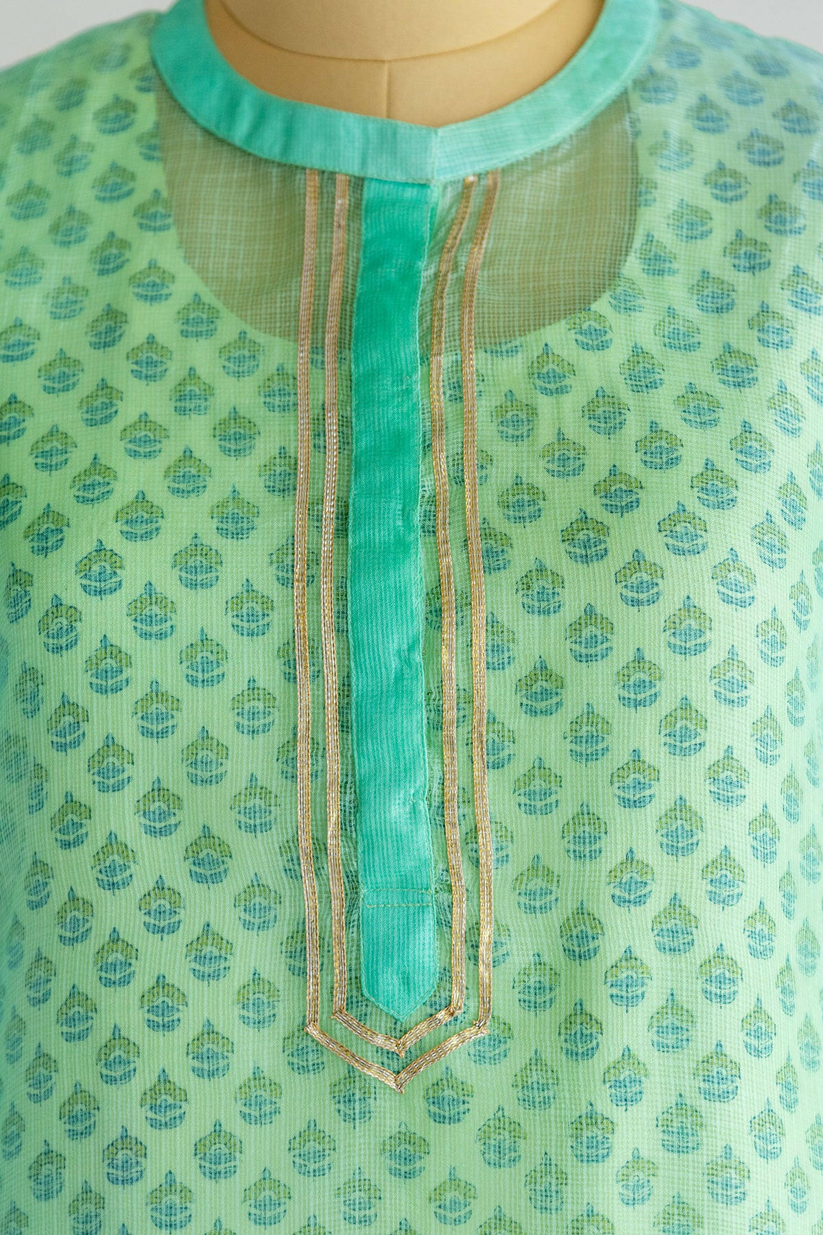 Sea Green Shaded Kota Silk Kurta