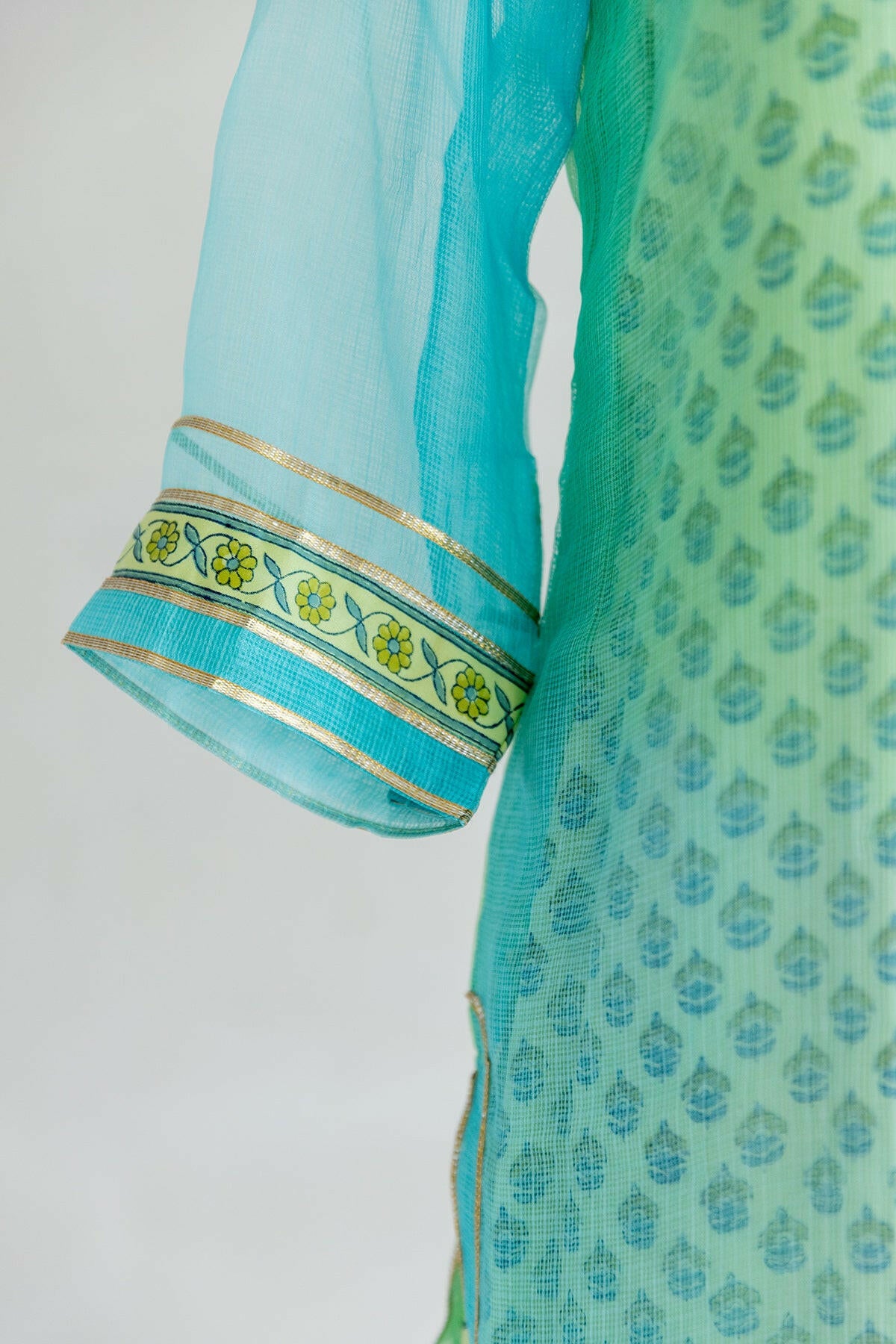 Sea Green Shaded Kota Silk Kurta