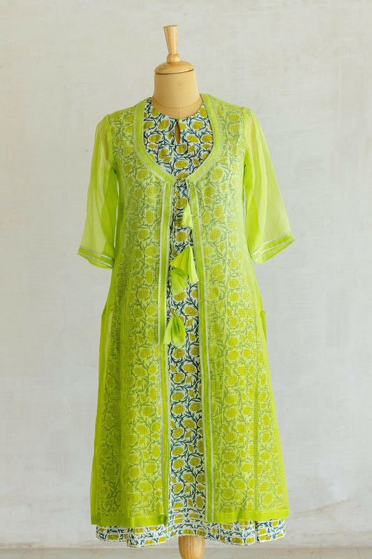 Lime Green Kota Doria Kurta