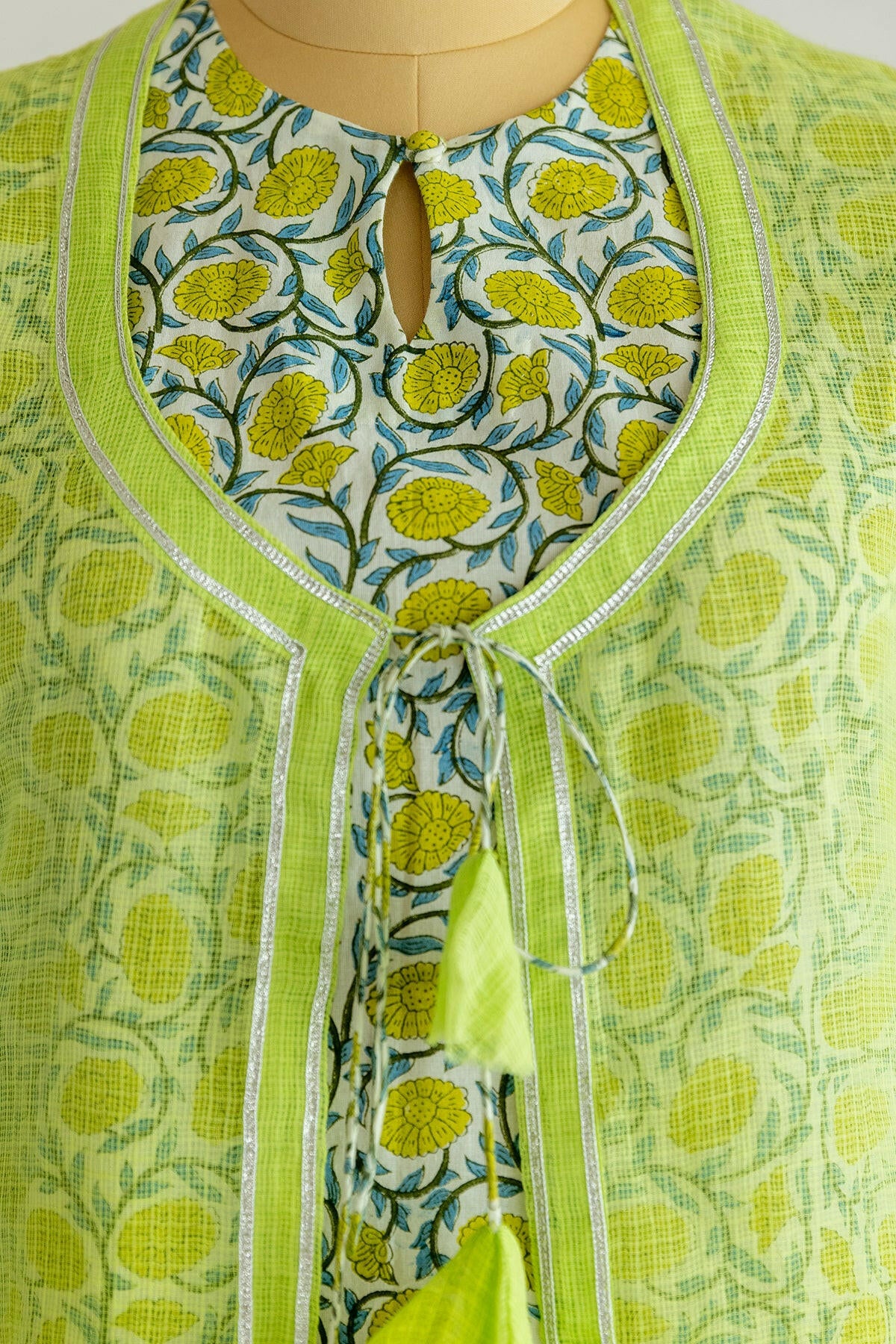 Lime Green Kota Doria Kurta