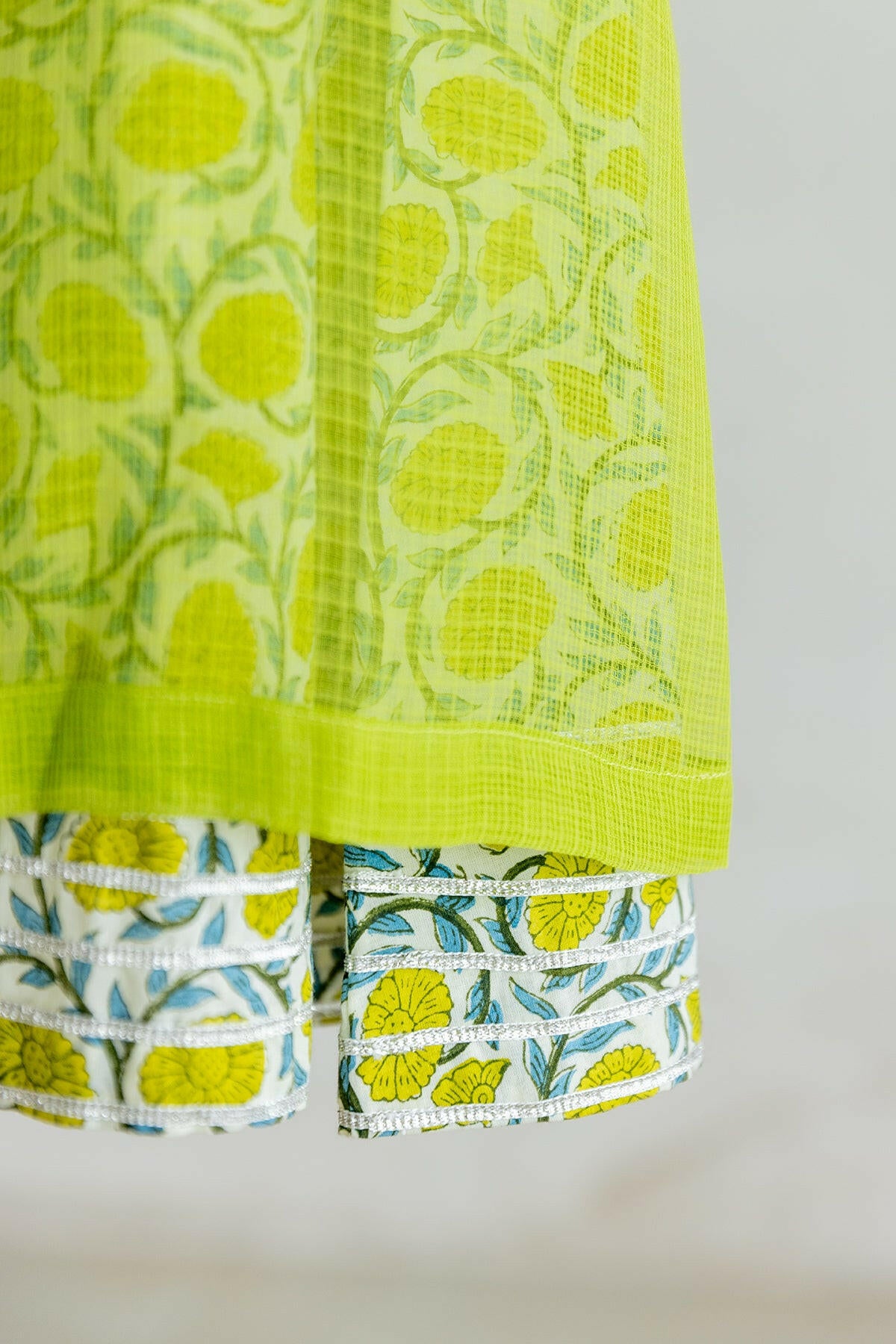 Lime Green Kota Doria Kurta