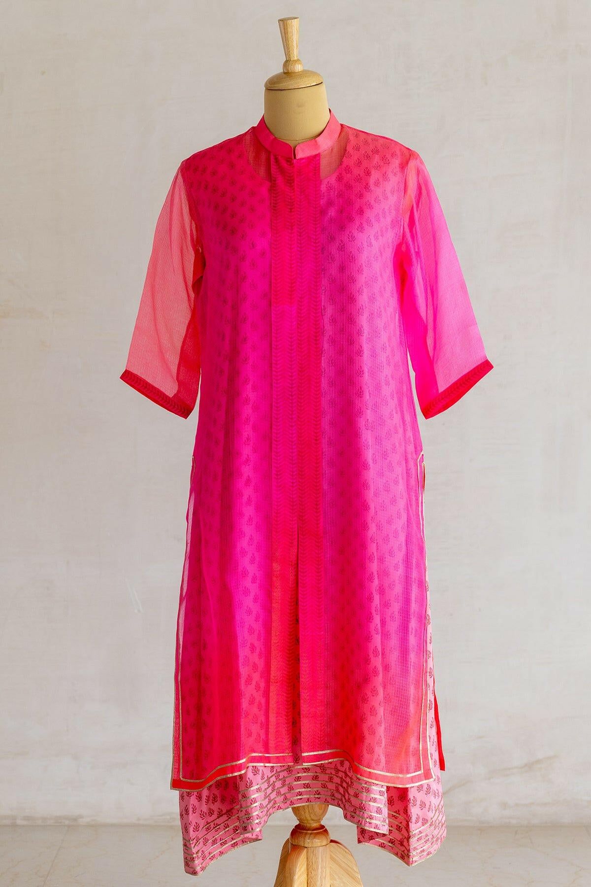 Pink Peach Shaded Kota Silk Kurta