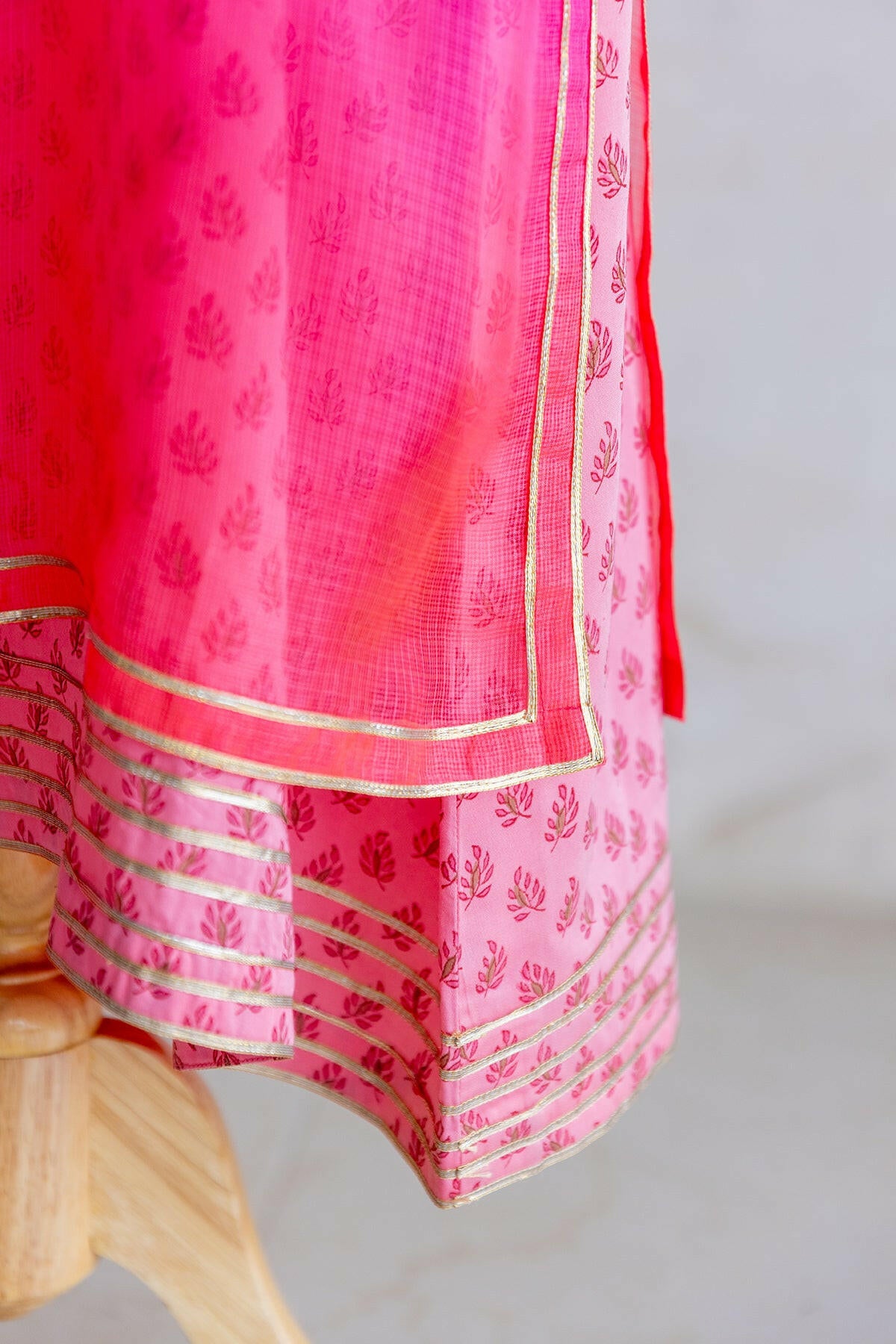 Pink Peach Shaded Kota Silk Kurta