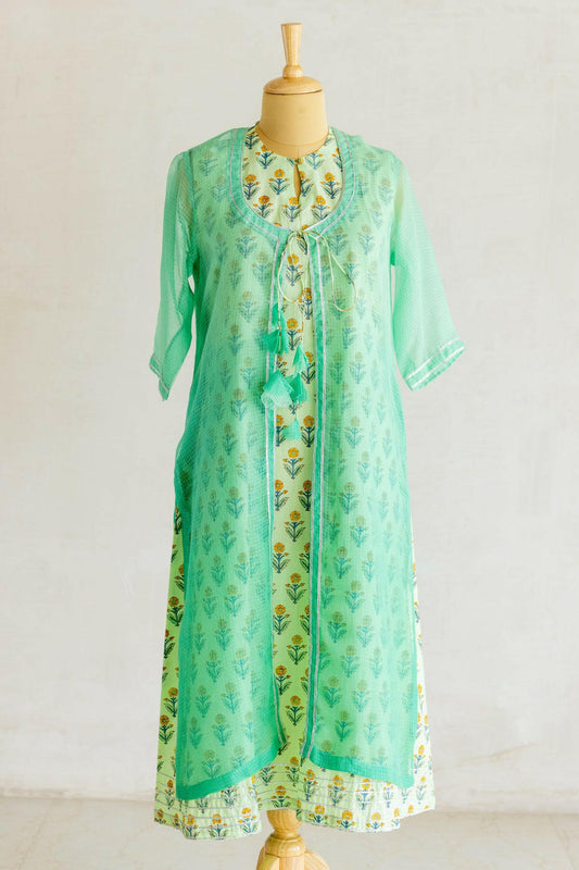 Mint Green Kota Doria Kurta