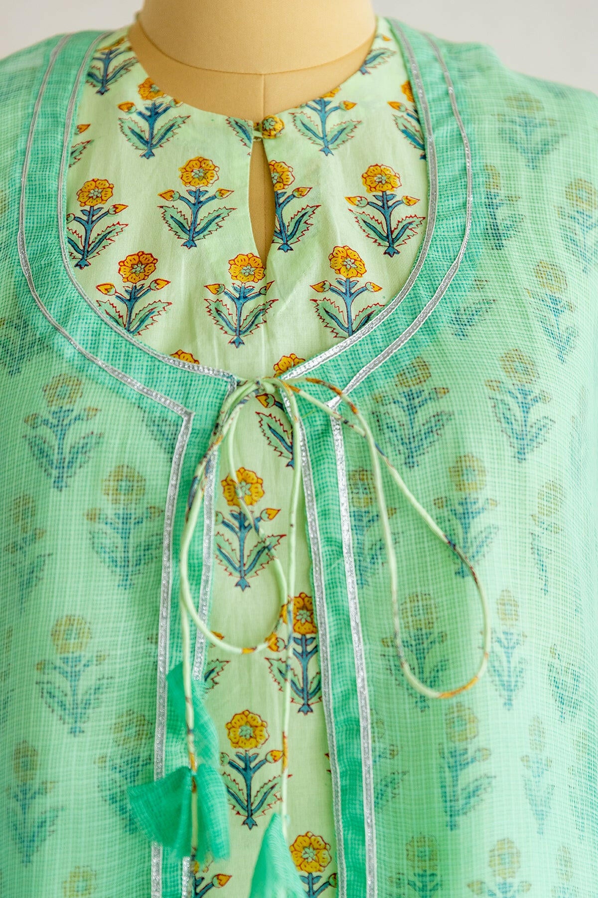 Mint Green Kota Doria Kurta