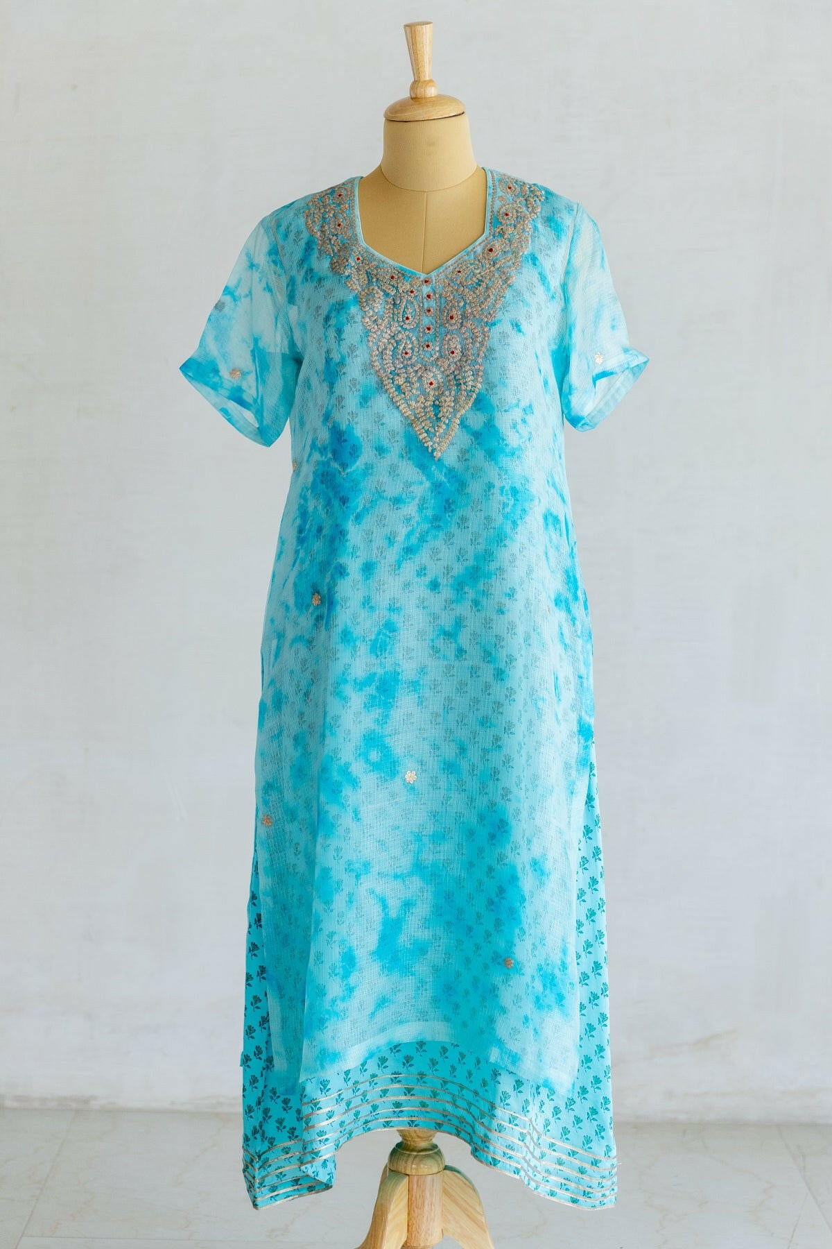 Serenity Blue Kota Silk Kurta