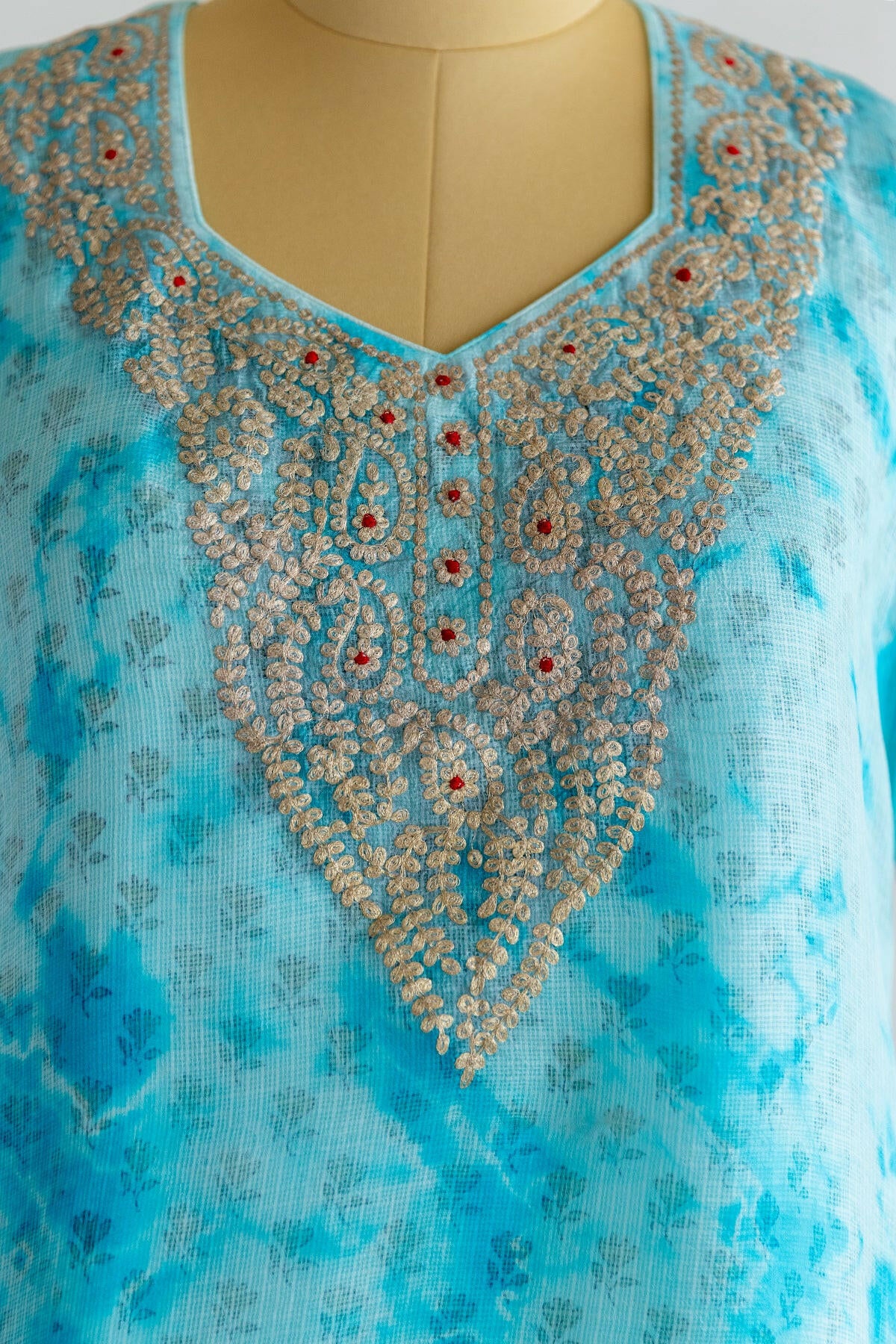 Serenity Blue Kota Silk Kurta