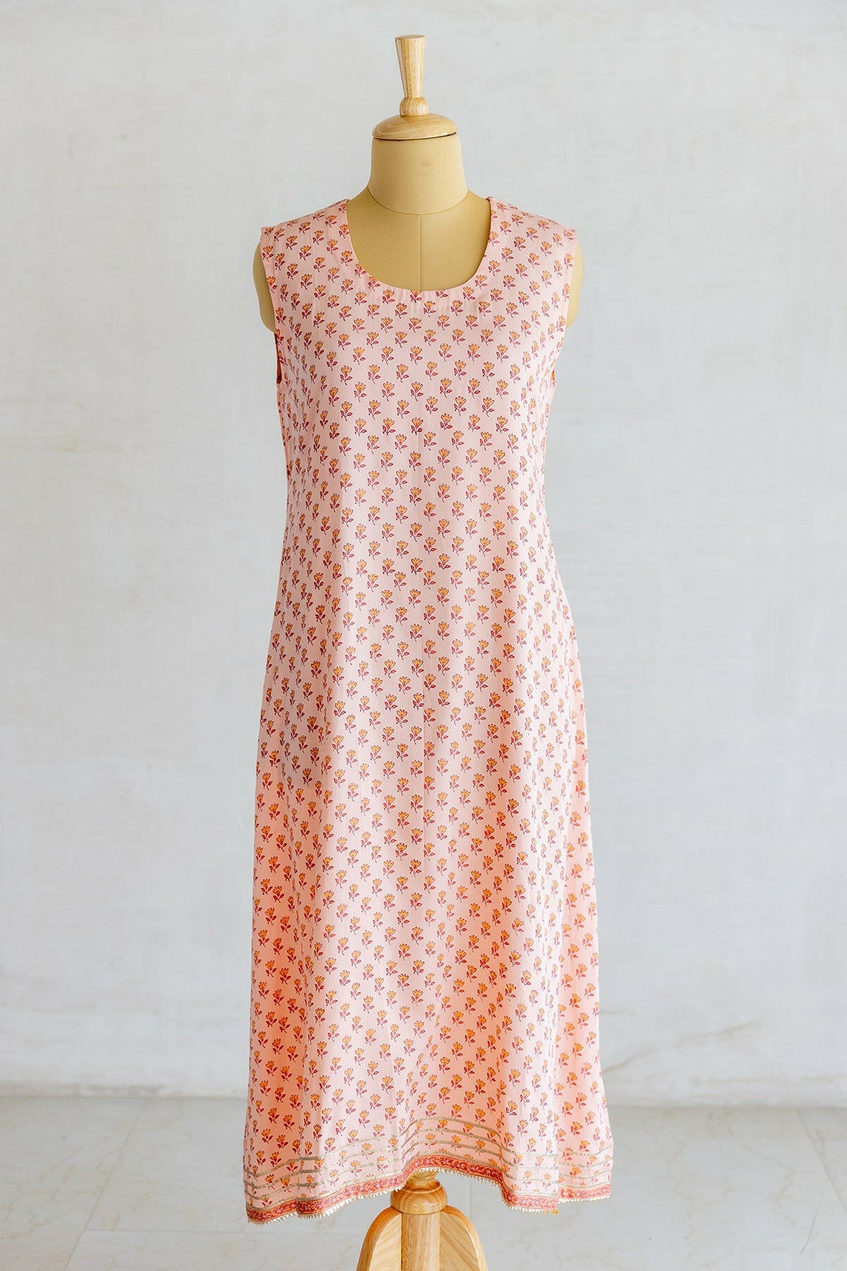 Orange & Peach Ombre Kota Silk Kurta