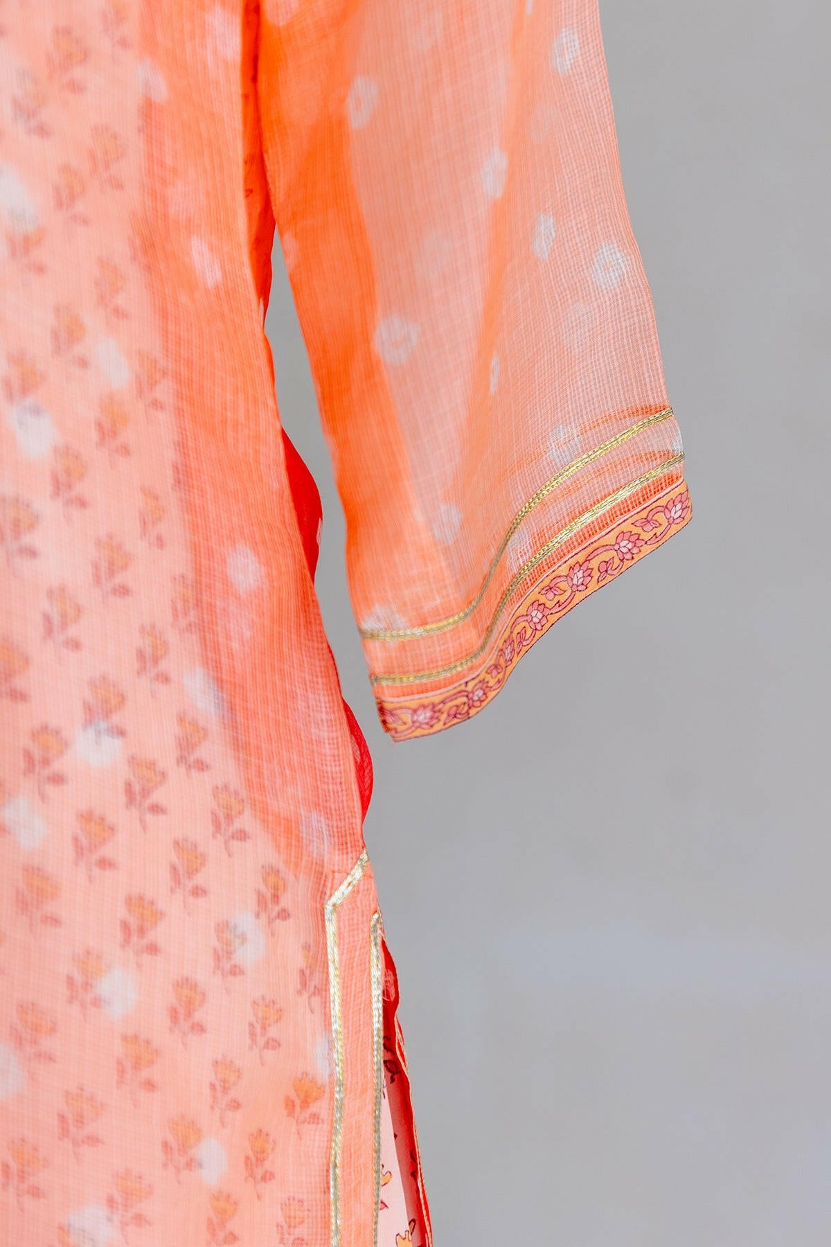 Orange & Peach Ombre Kota Silk Kurta