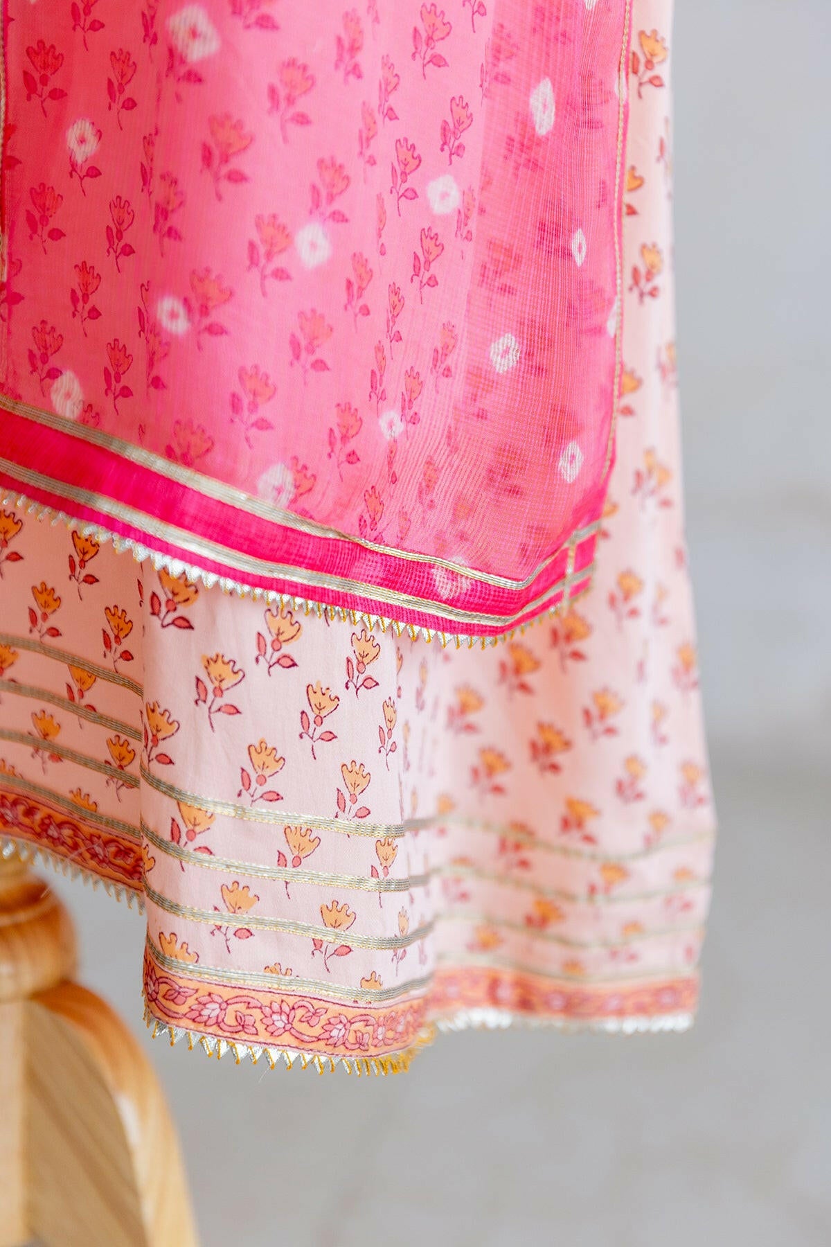 Orange & Peach Ombre Kota Silk Kurta