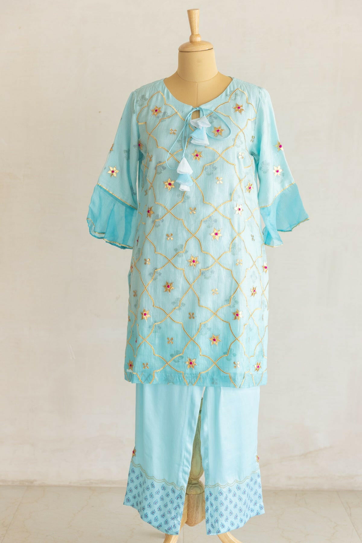 Light Blue Ombre Kota Silk Kurta Set
