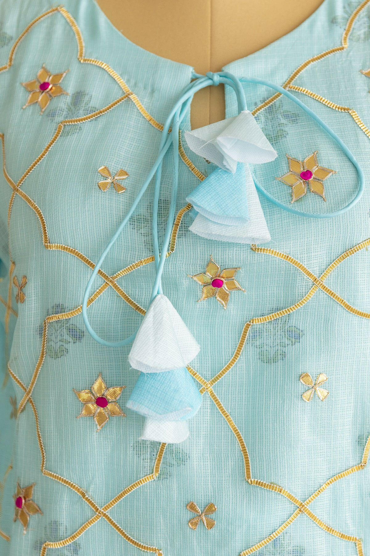 Light Blue Ombre Kota Silk Kurta Set