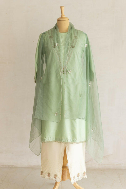 Pista Green Necklace Kurta Set