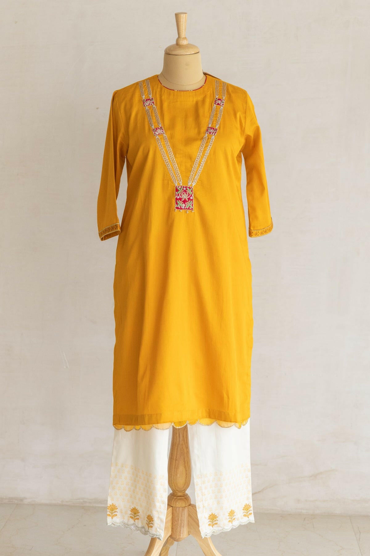 Mango Yellow Necklace Kurta Set