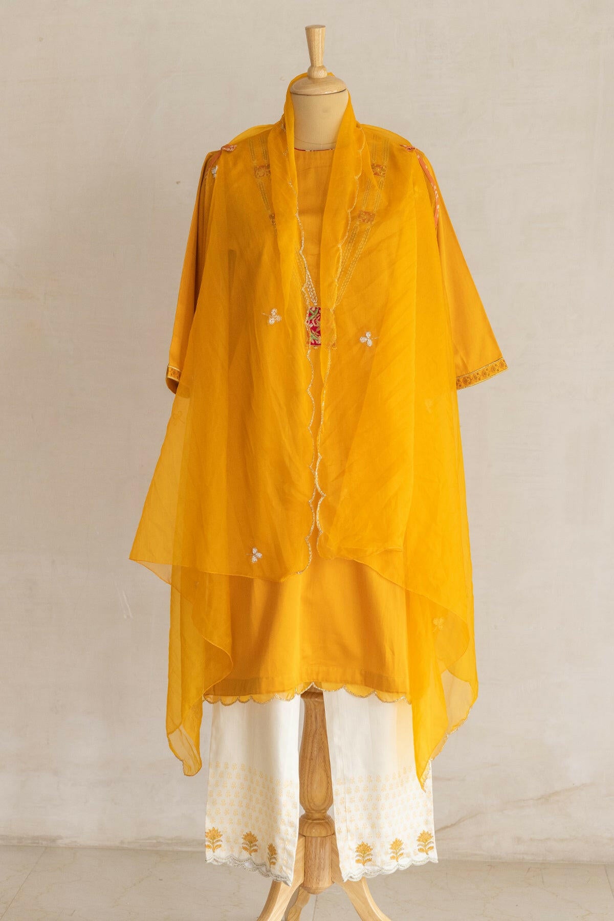 Mango Yellow Necklace Kurta Set