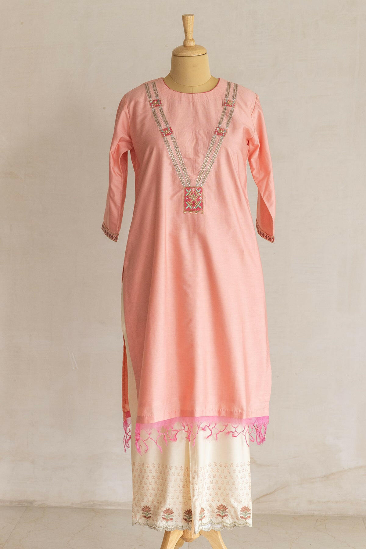 Peach Necklace Kurta Set
