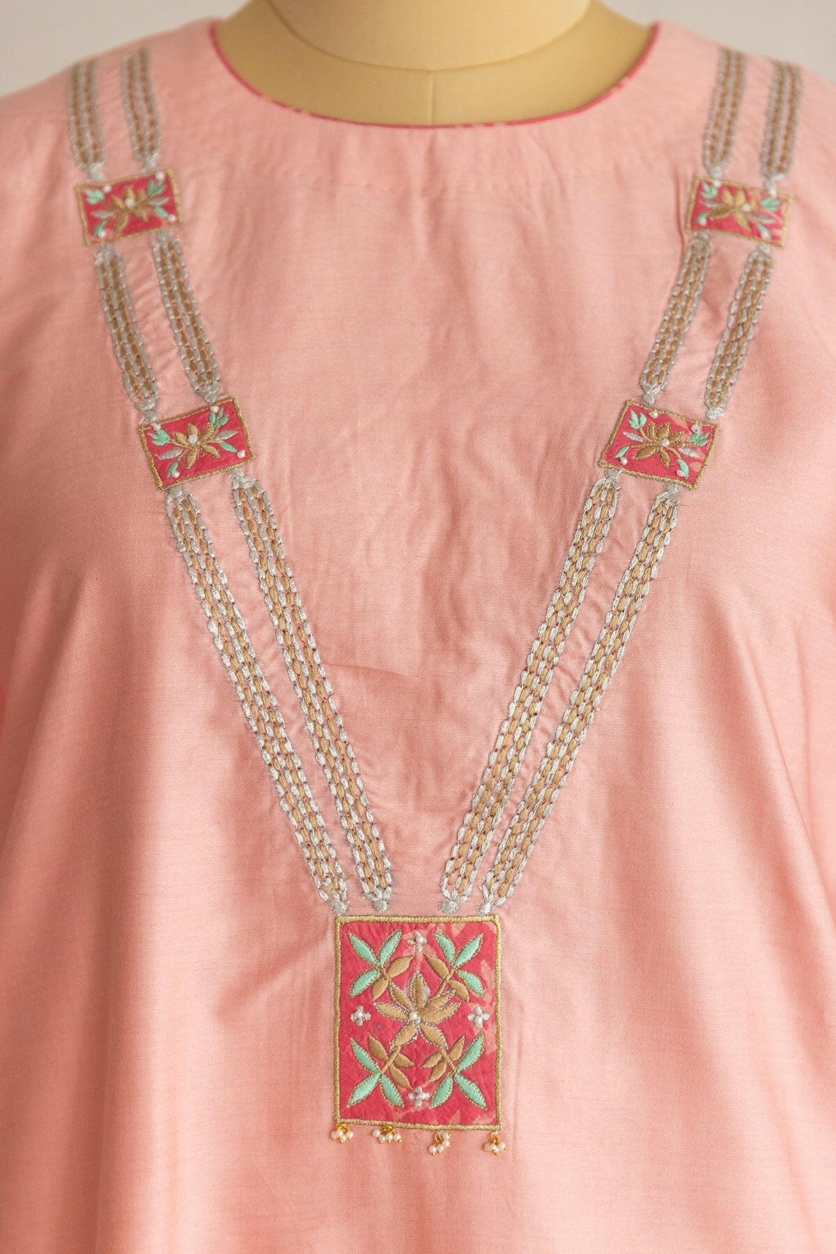 Peach Necklace Kurta Set