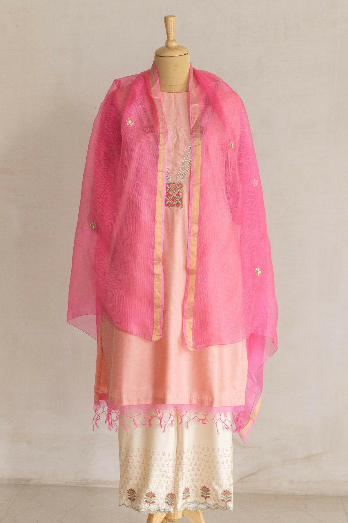 Peach Necklace Kurta Set