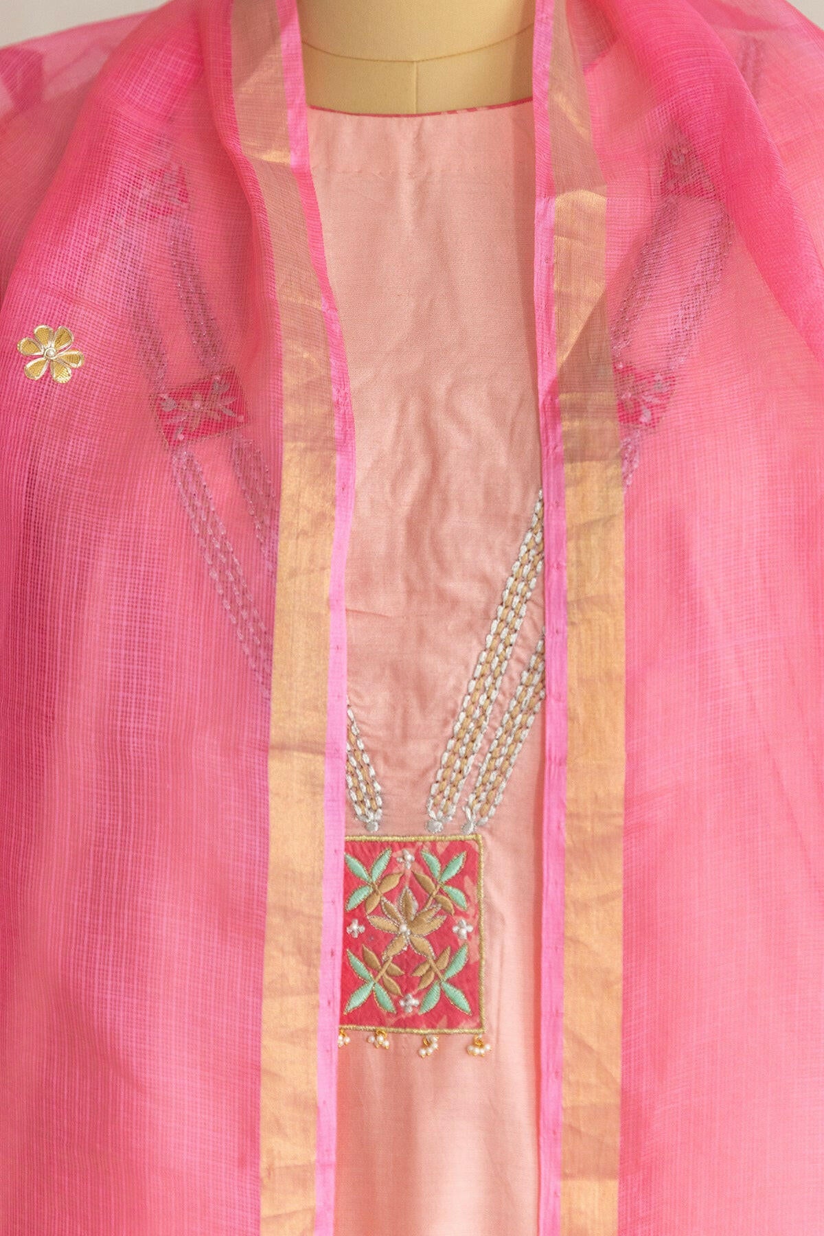Peach Necklace Kurta Set