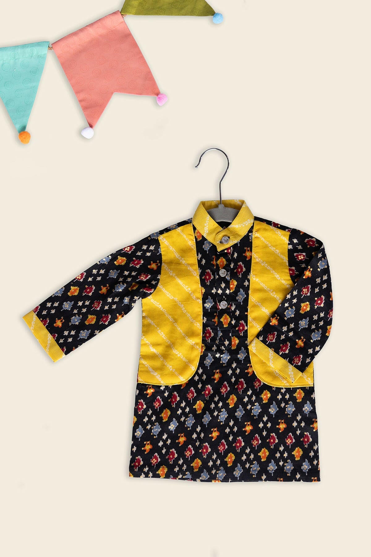 Vibrant Yellow Black Kurta