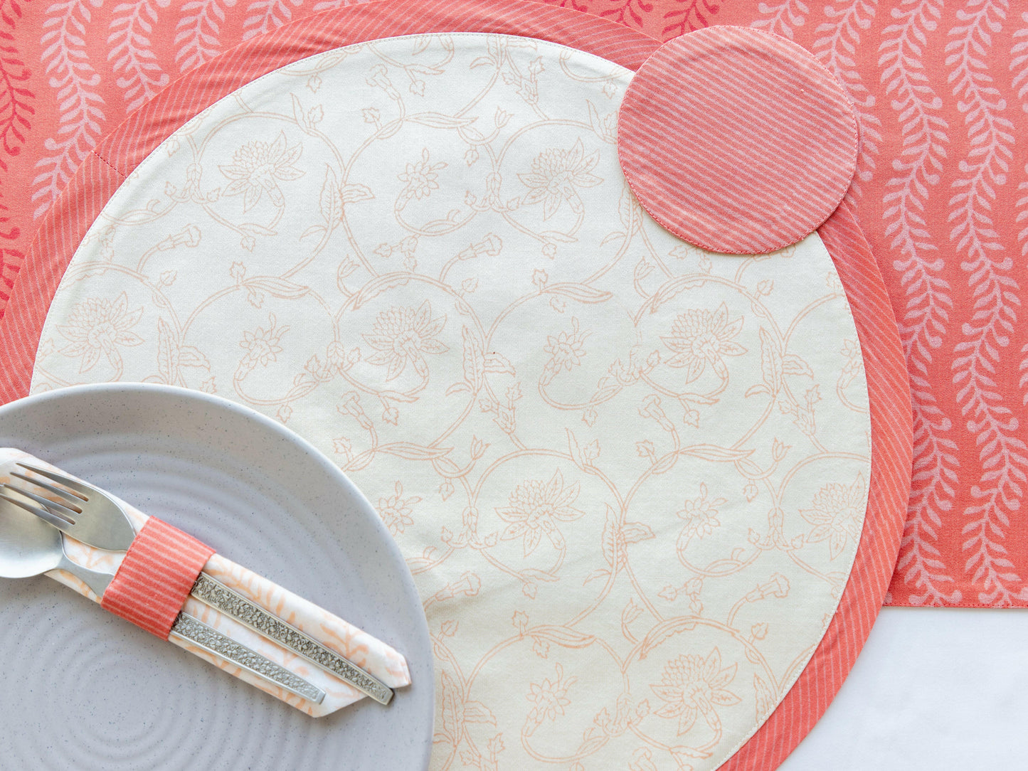 Round Peach Chevron Table Set