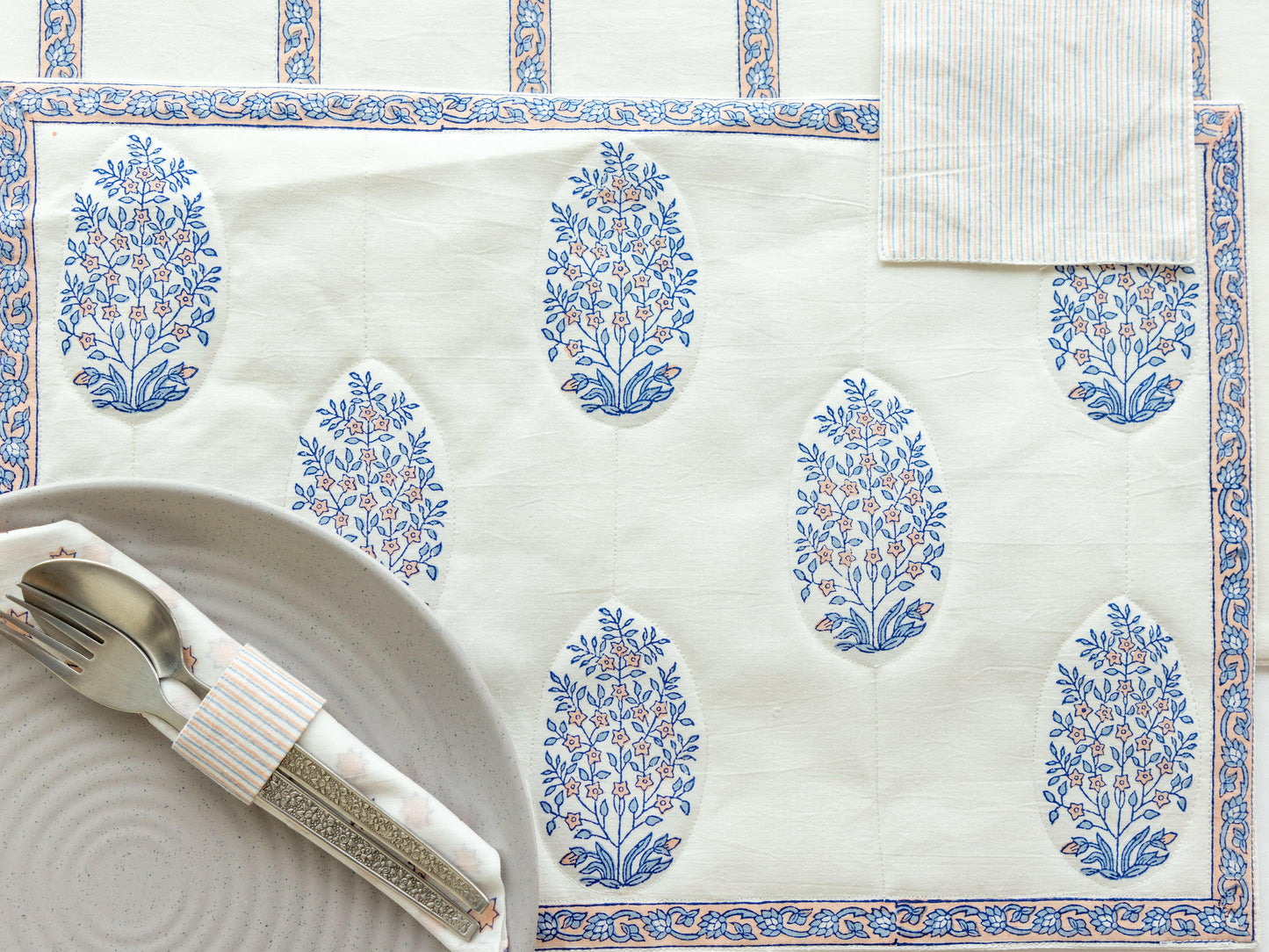 Quilted White & Blue Table Set