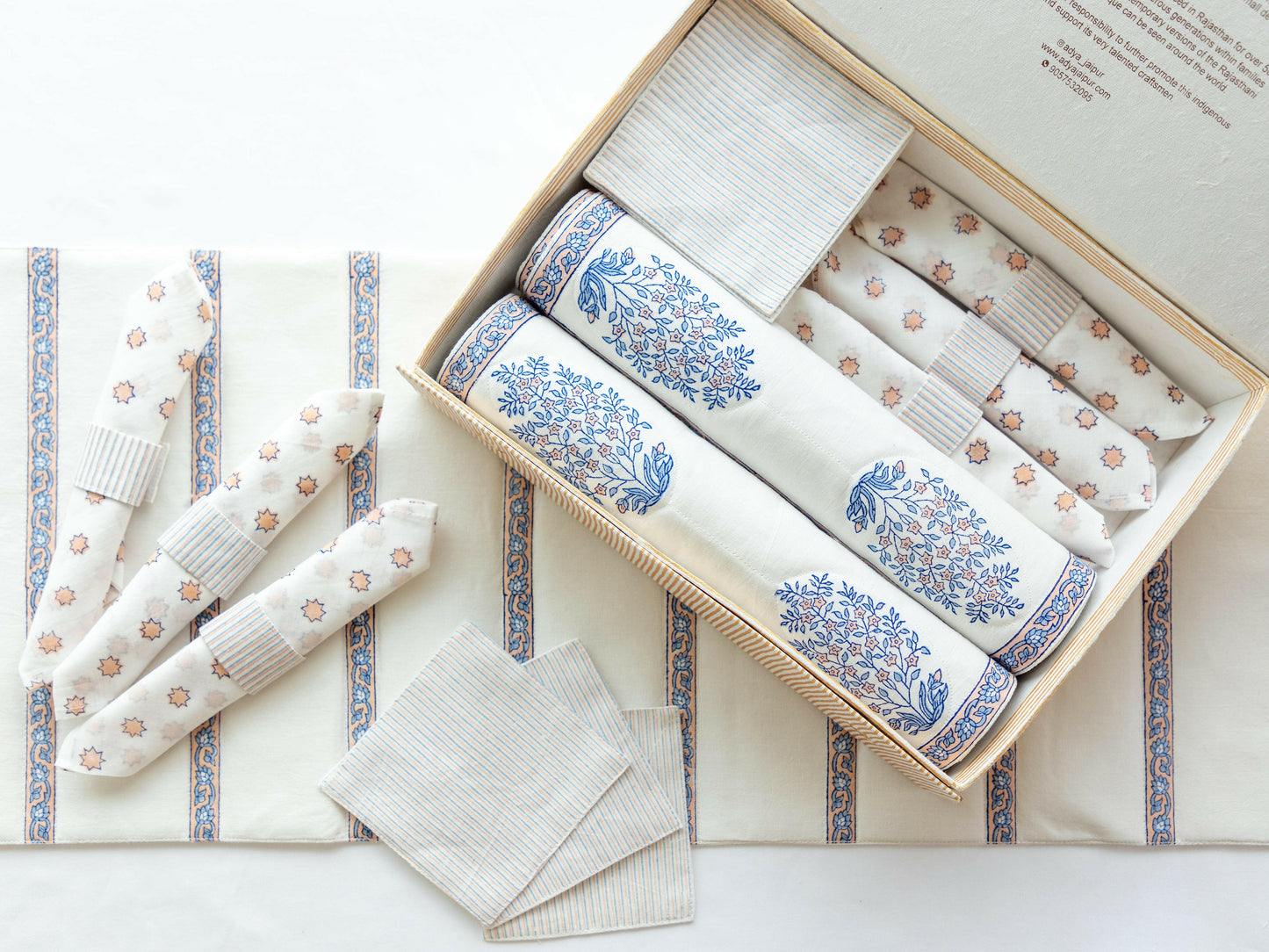 White & Blue Quilted Table Set