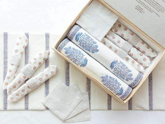 White & Blue Quilted Table Set