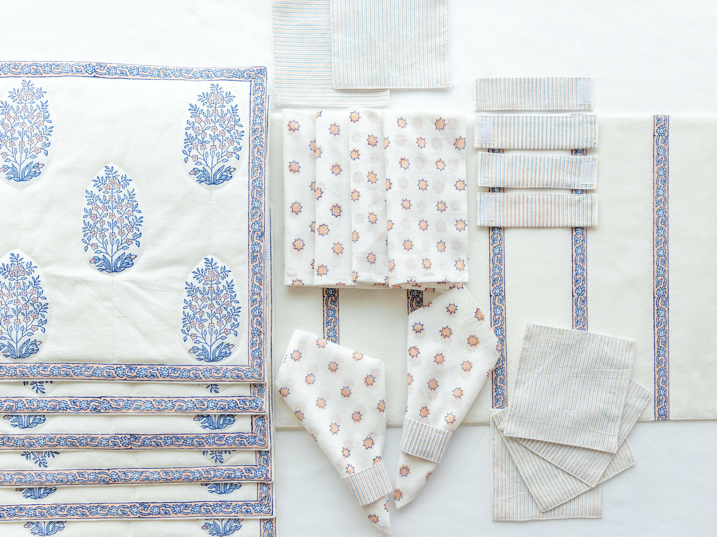 Quilted White & Blue Table Set