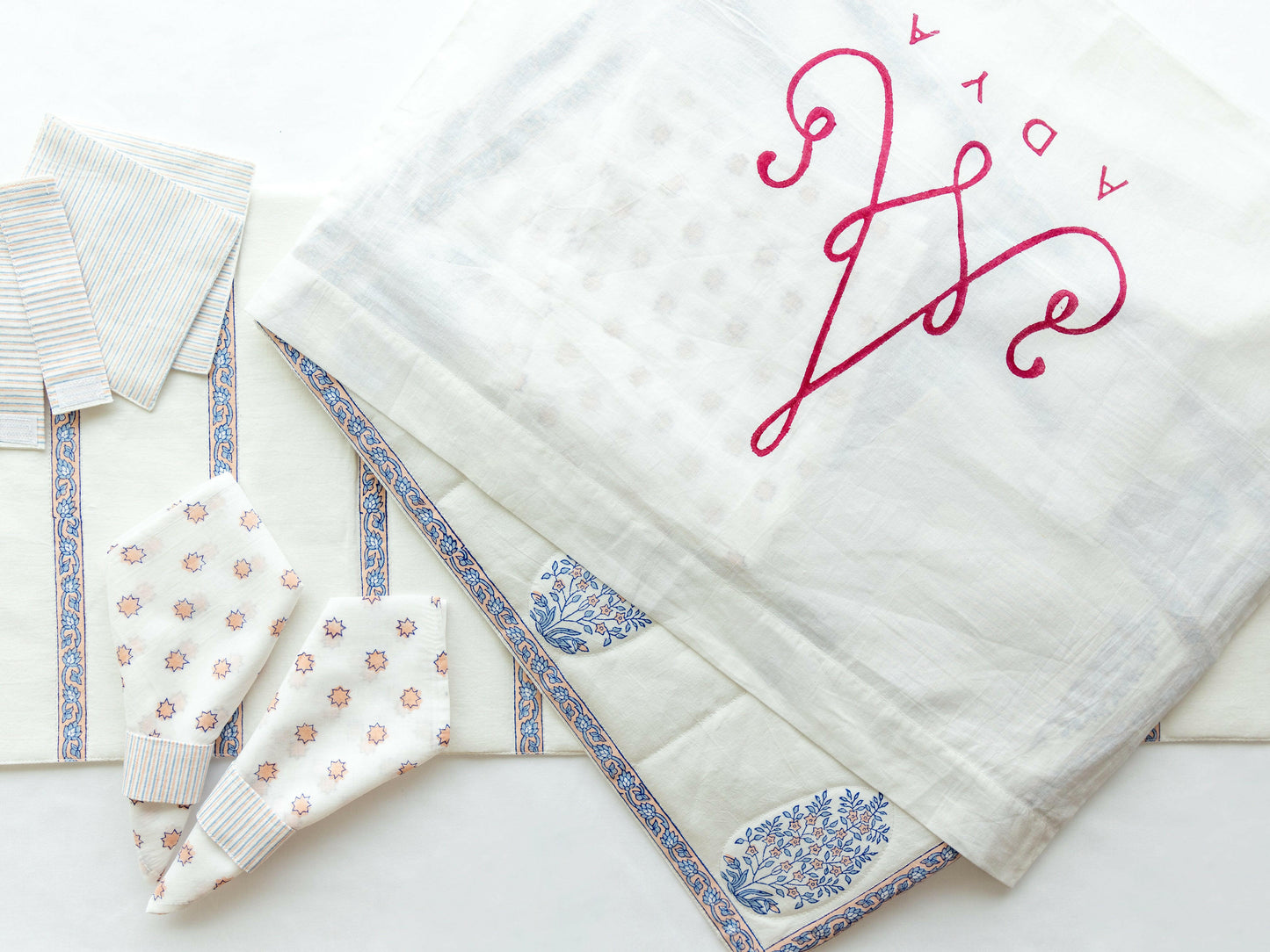Quilted White & Blue Table Set