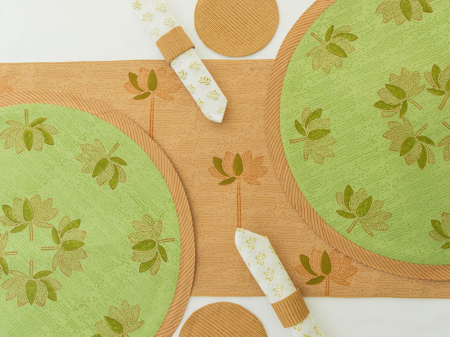 Round Green & Golden Lotus Table Set