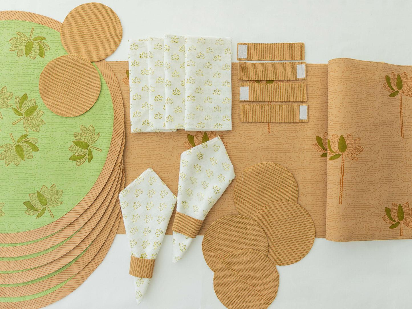 Round Green & Golden Lotus Table Set