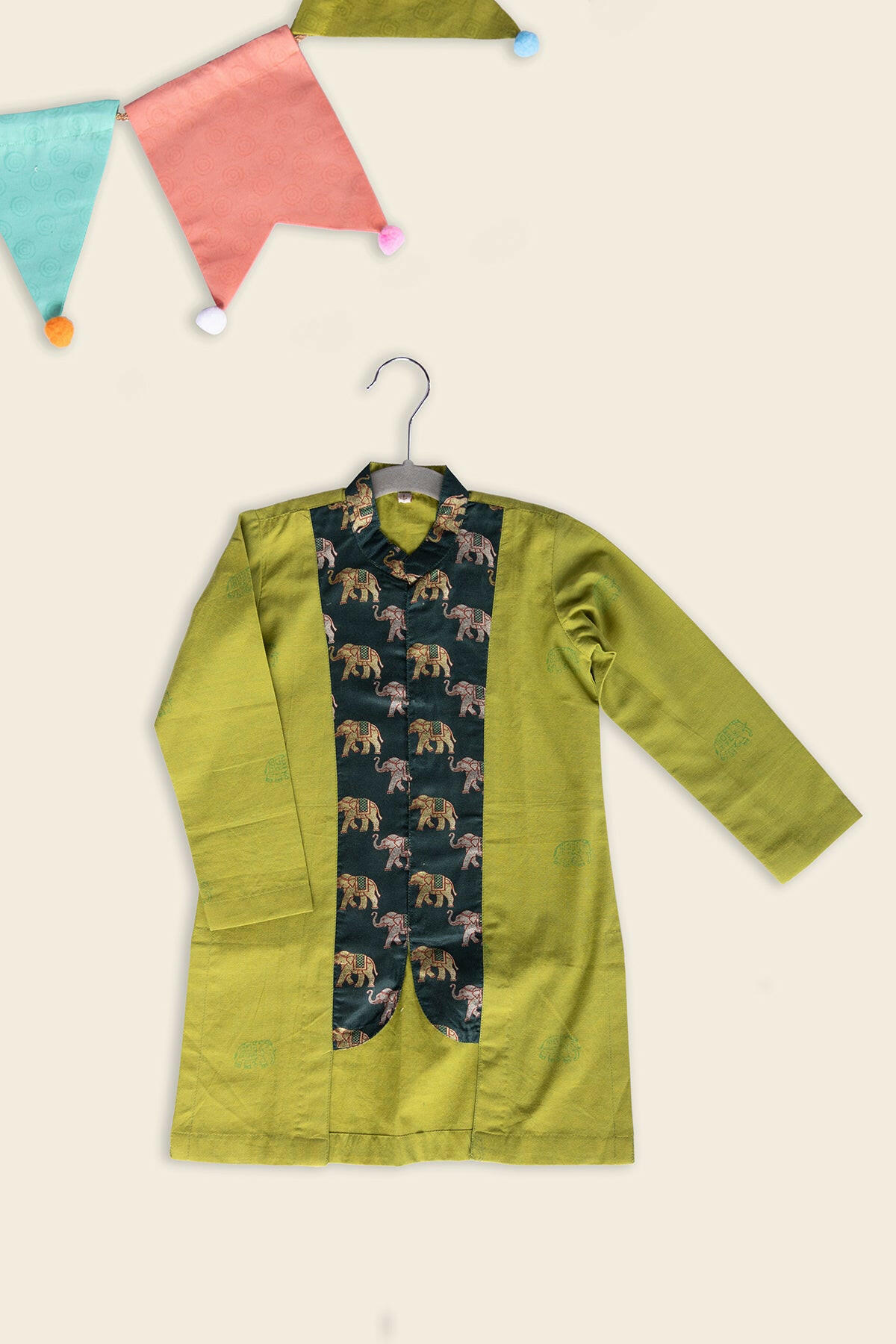 Tarragon Green Elephant Kurta Set