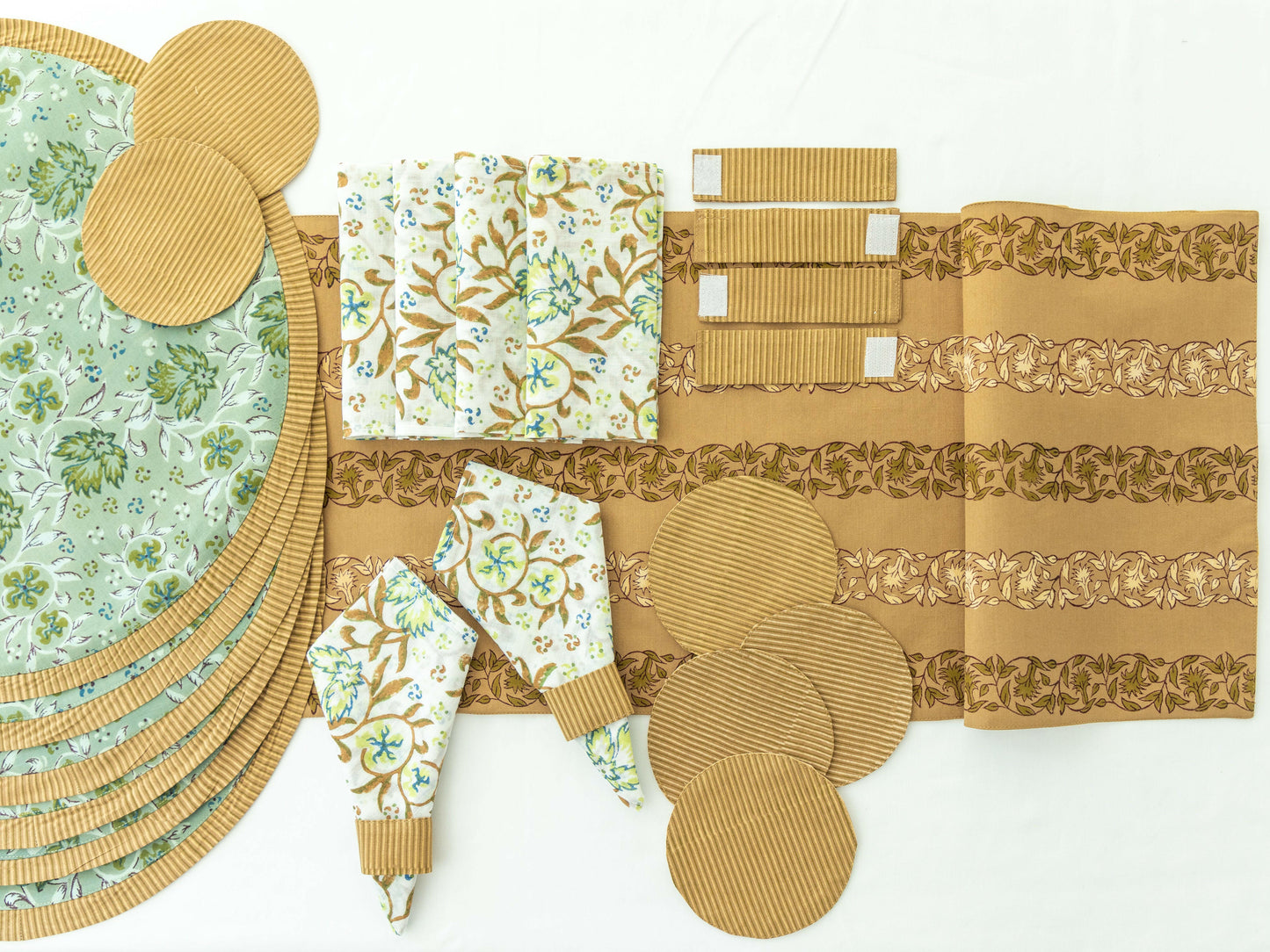 Round Green & Gold Table Set