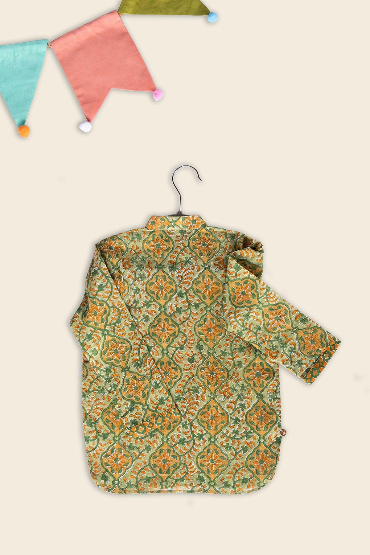 Olive Green Floral Kids Kurta