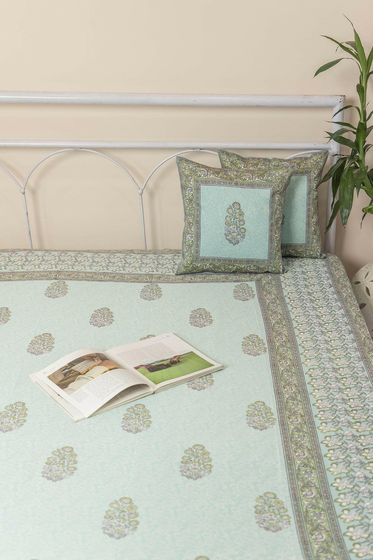 Mint Green Floral Cotton Bedcover