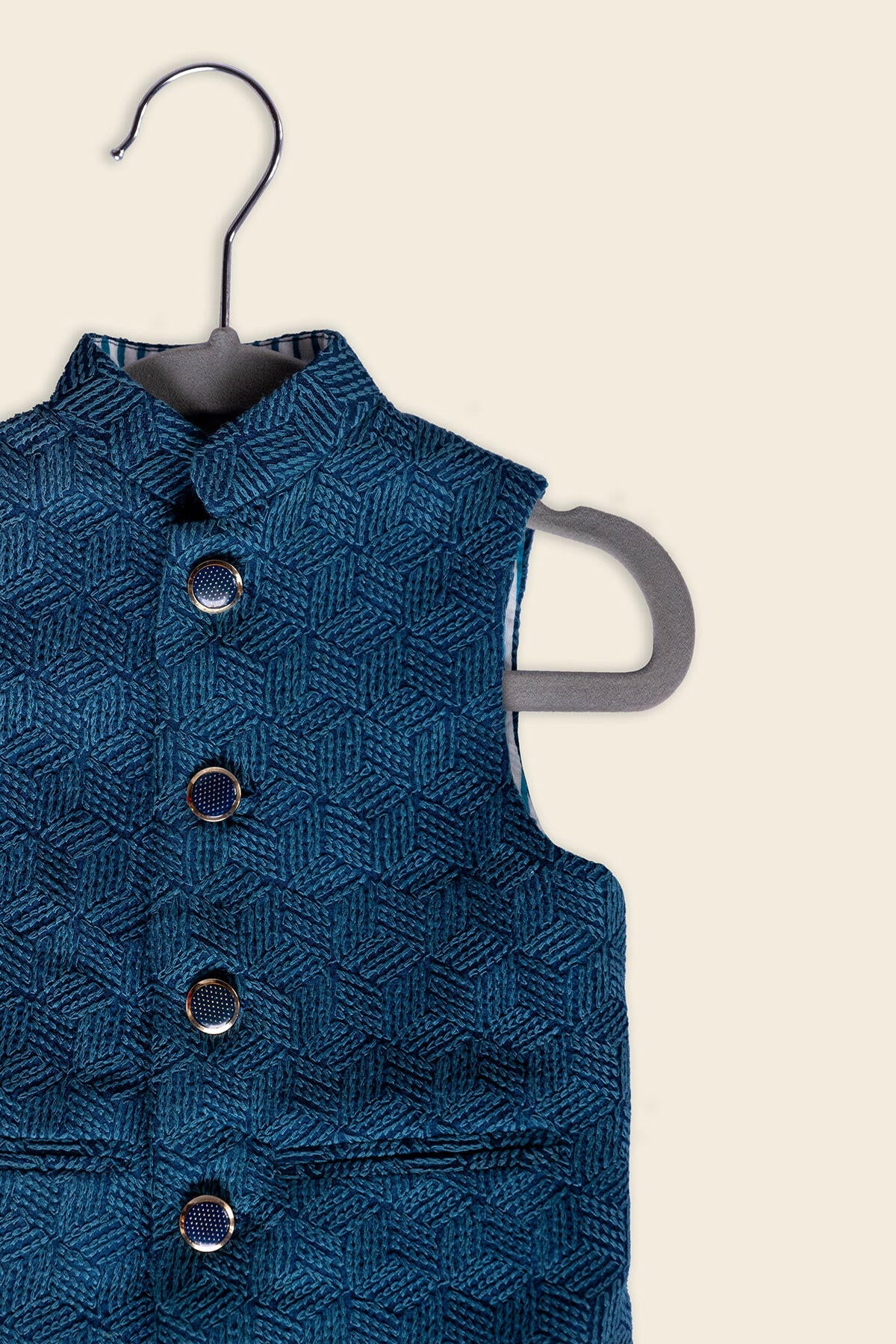 Teal Blue Embroidered Kurta Jacket Set