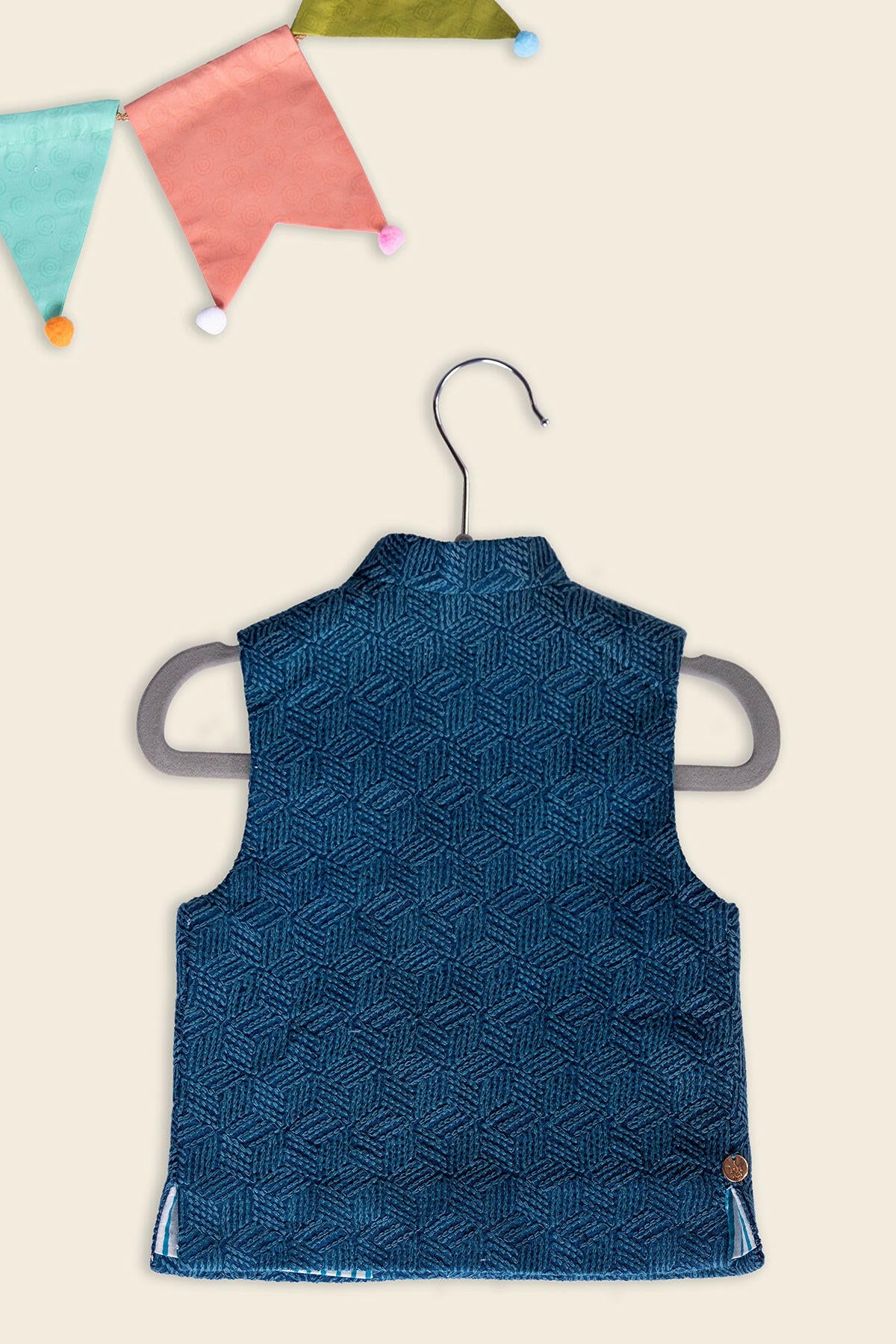 Teal Blue Embroidered Kurta Jacket Set