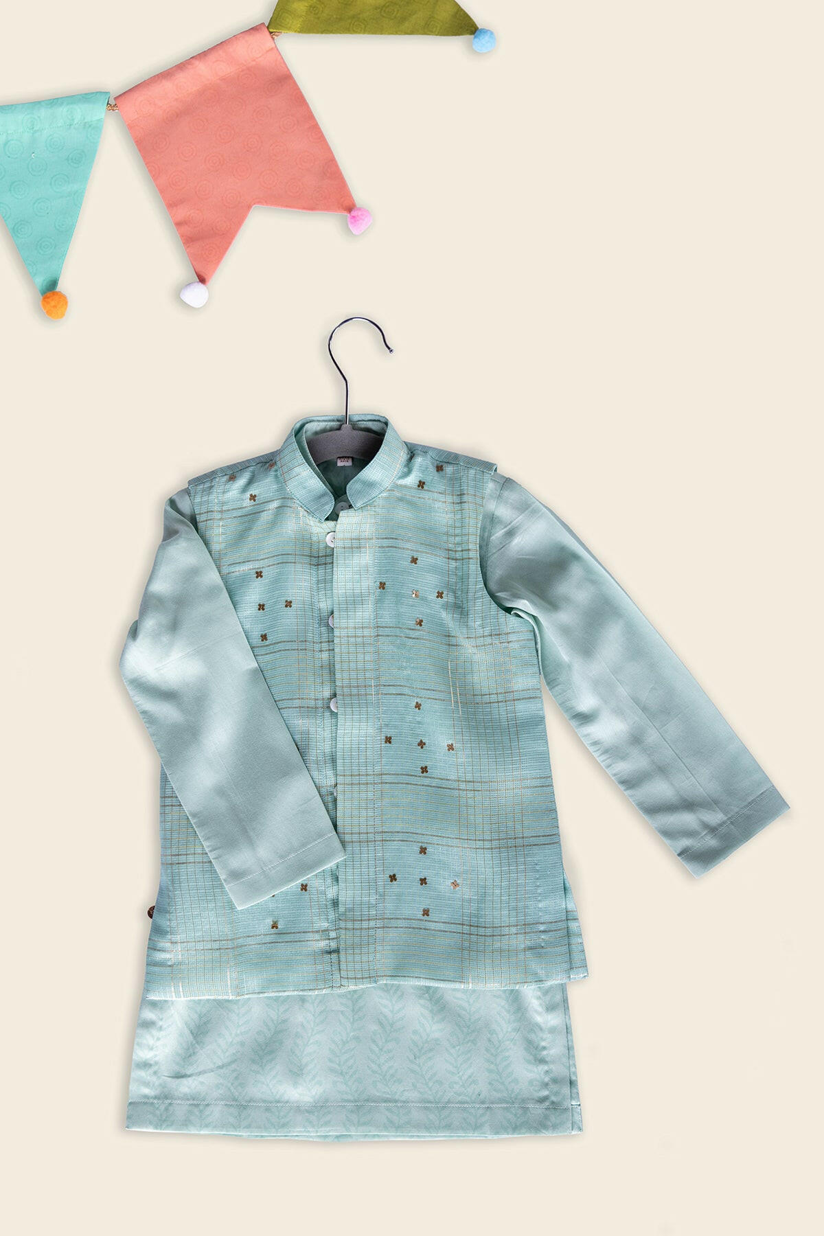 Aquamarine Kota Silk Kurta