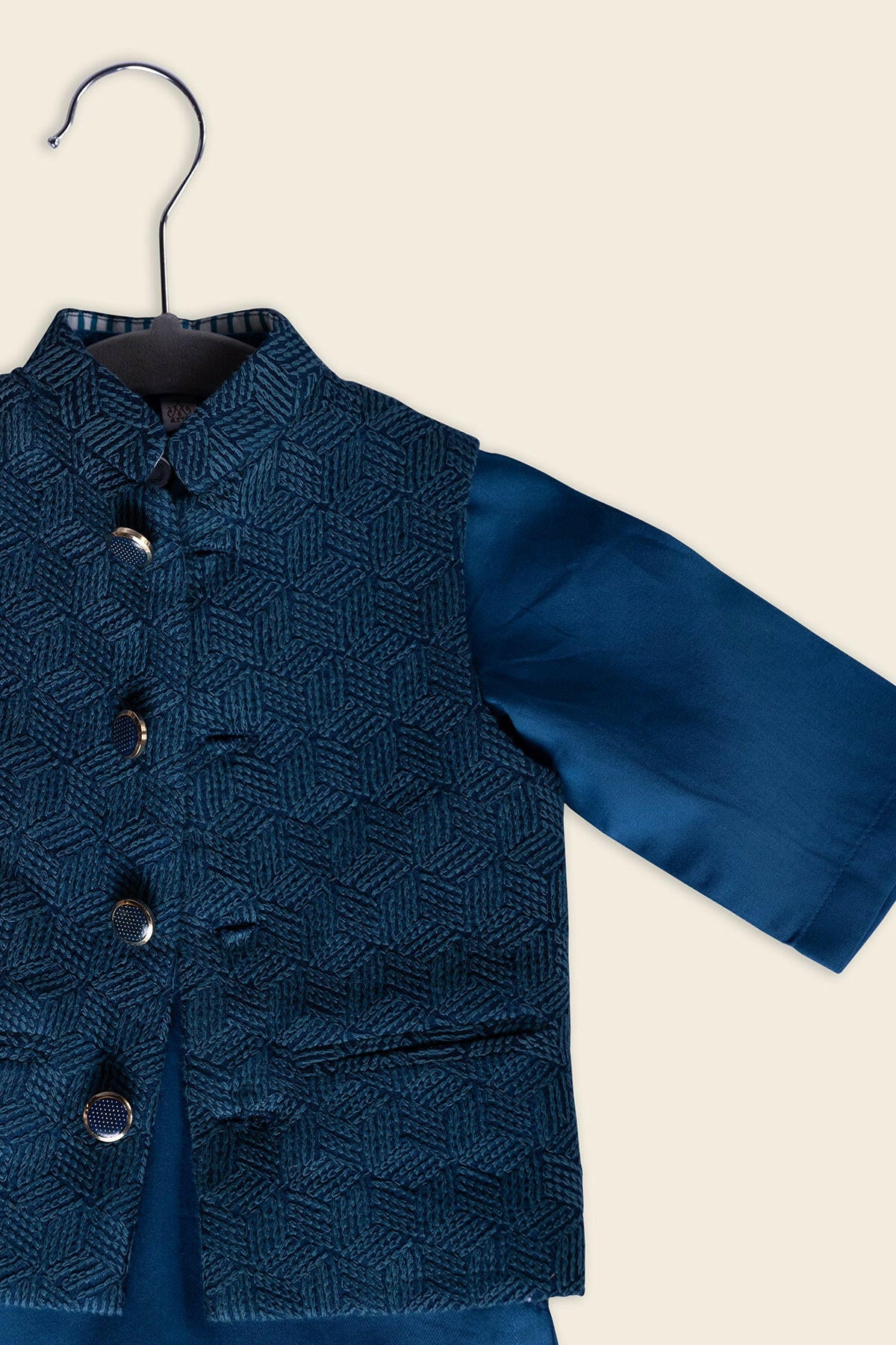 Teal Blue Embroidered Kurta Jacket Set