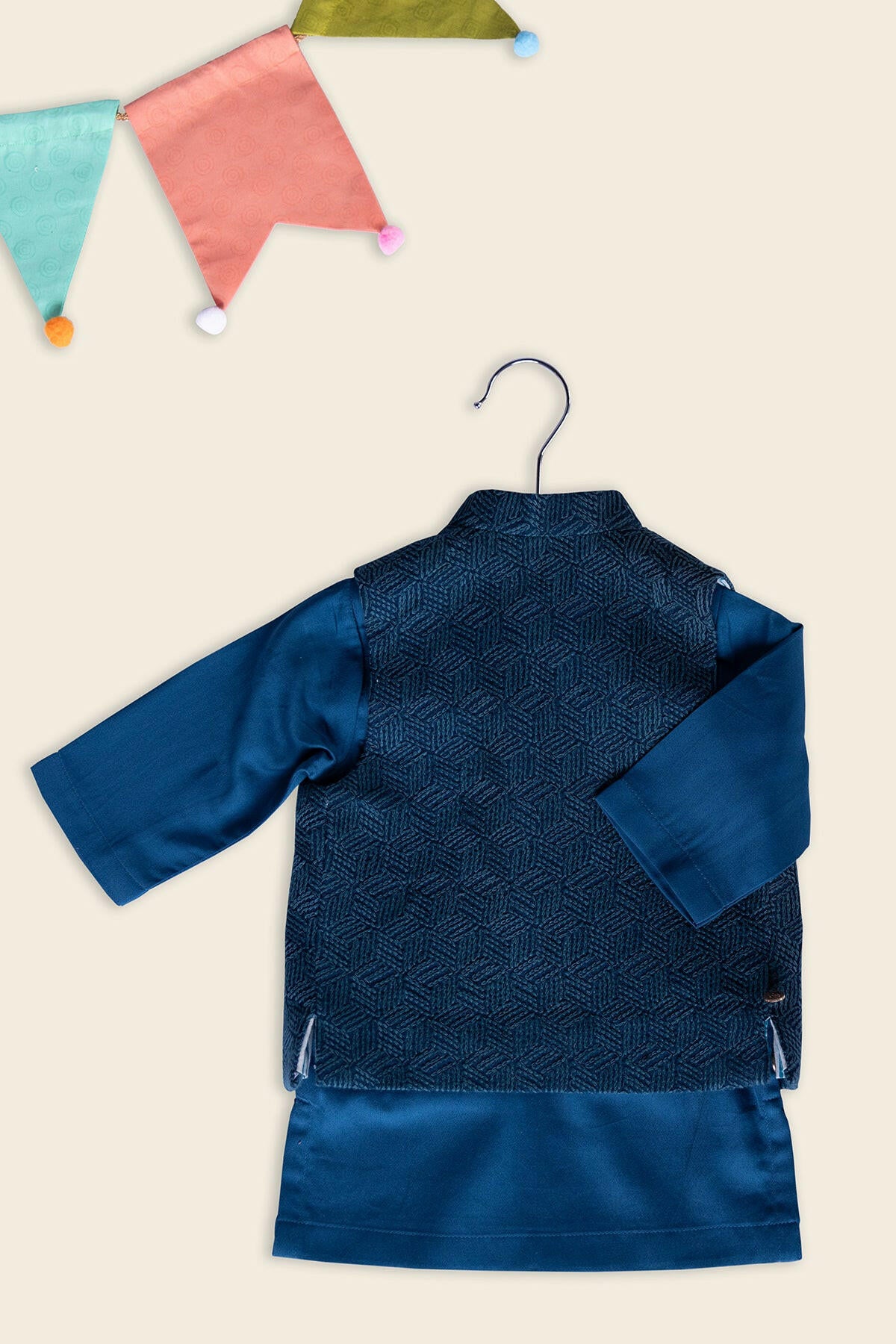 Teal Blue Embroidered Kurta Jacket Set