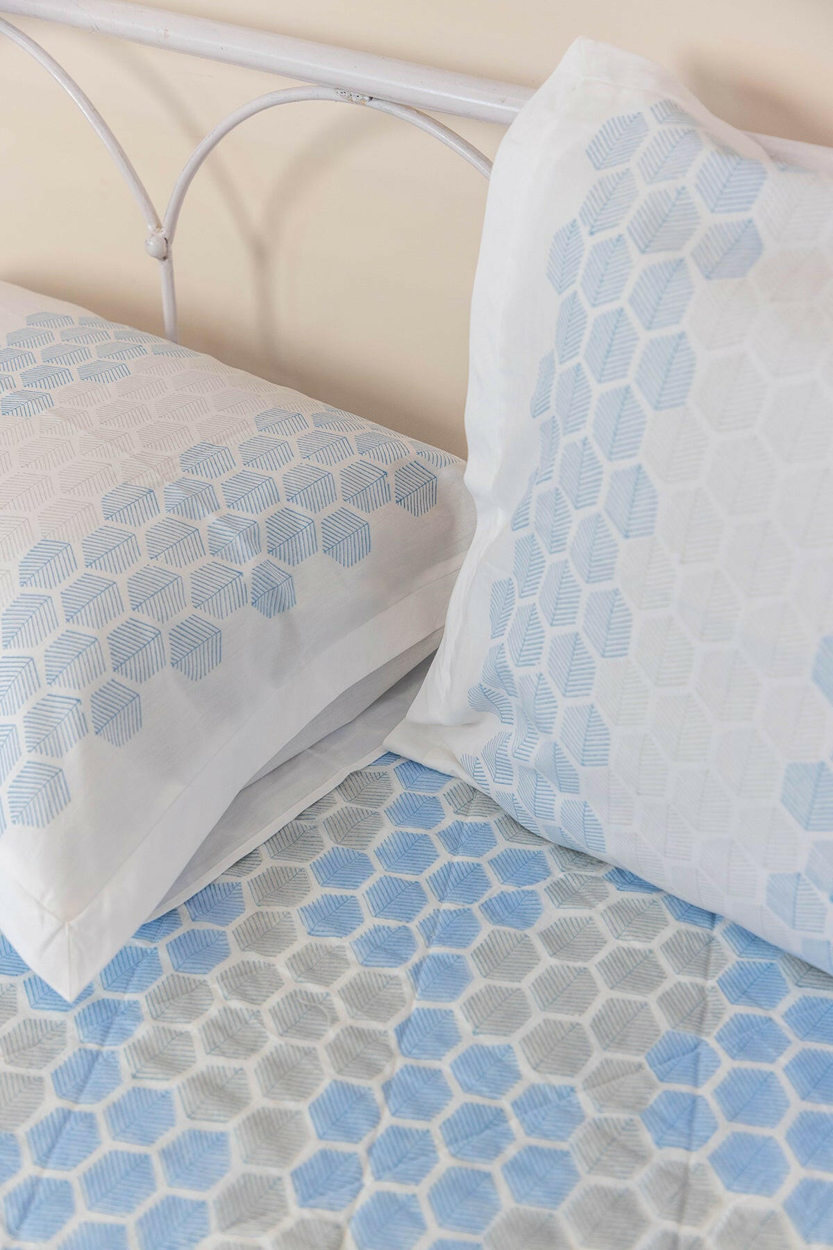 Blue & Grey Honeycomb Quilted Bedcover