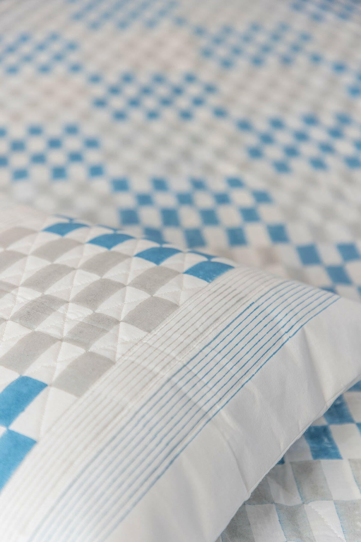 Blue & Grey Honeycomb Quilted Bedcover