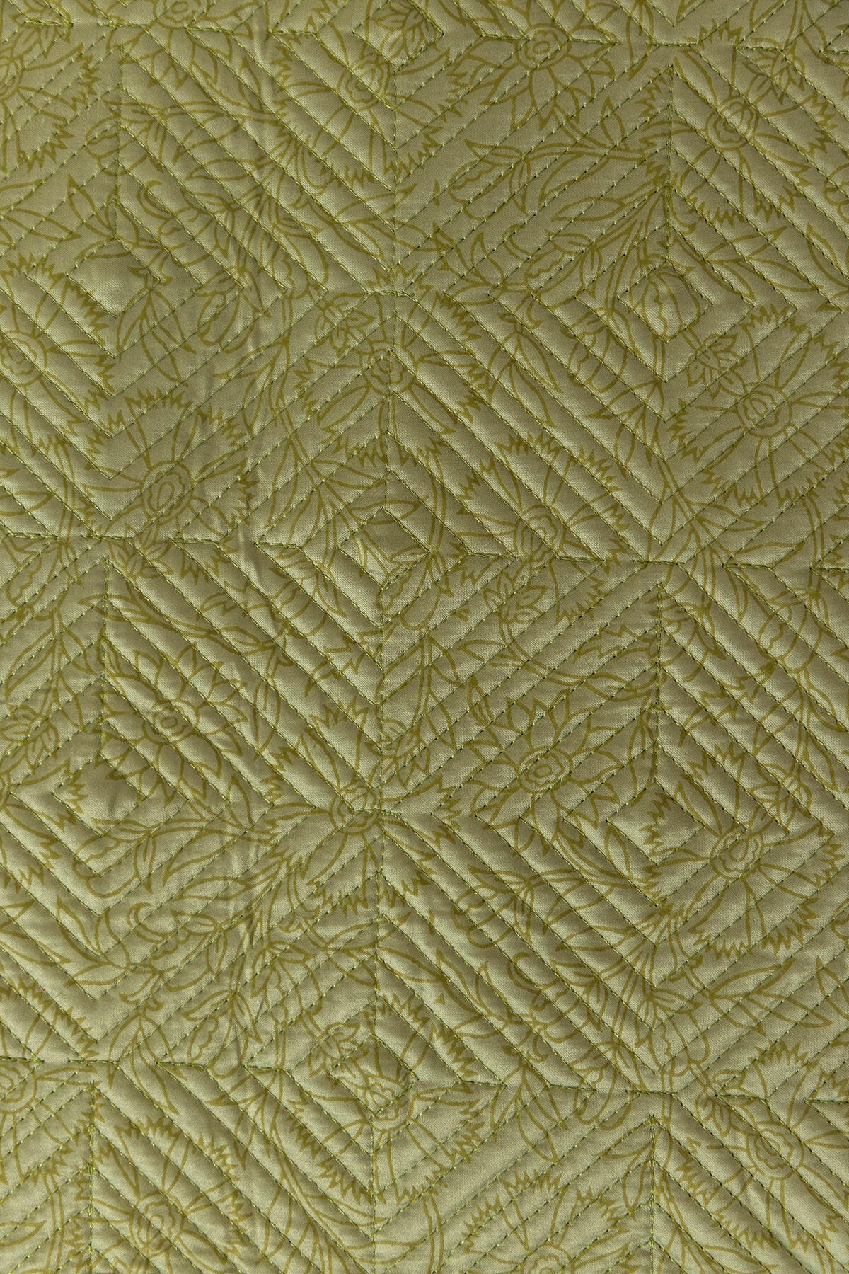 Olive Green Chequered Quilted Bedcover