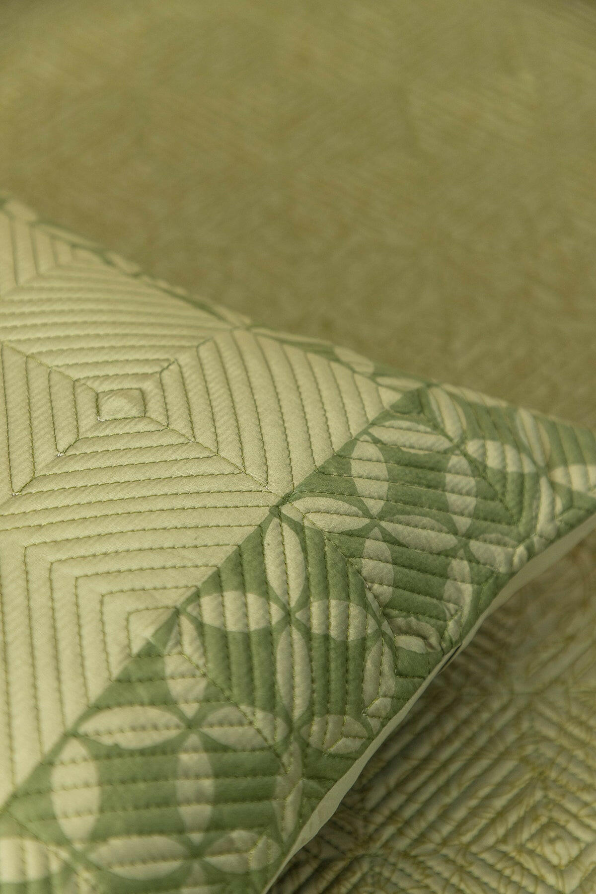 Olive Green Chequered Quilted Bedcover