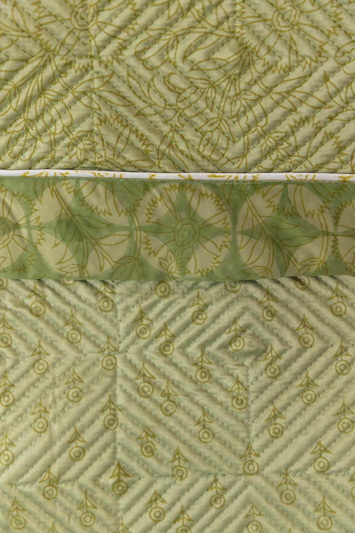 Olive Green Chequered Quilted Bedcover