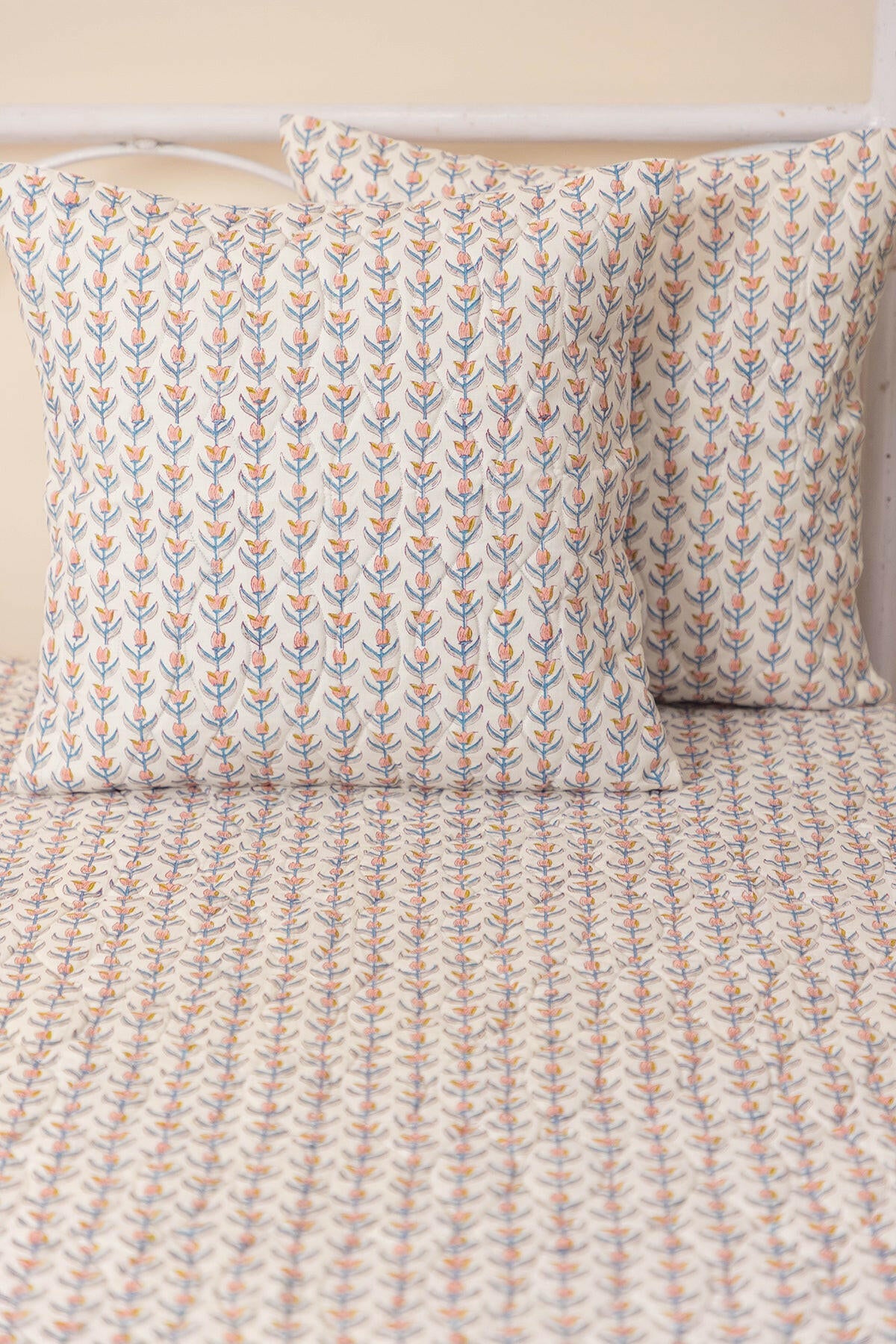 Peach Floral Quilted Bedcover