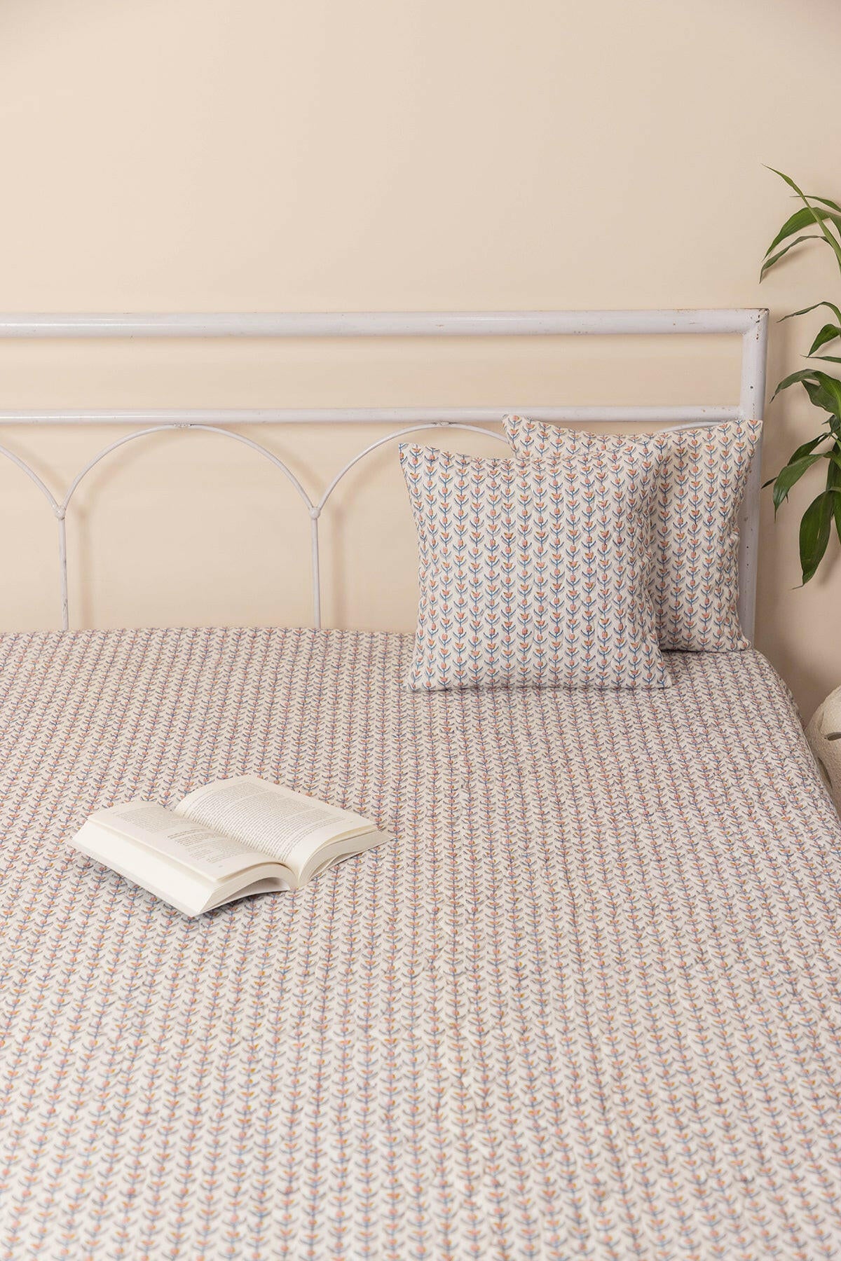 Peach Floral Quilted Bedcover